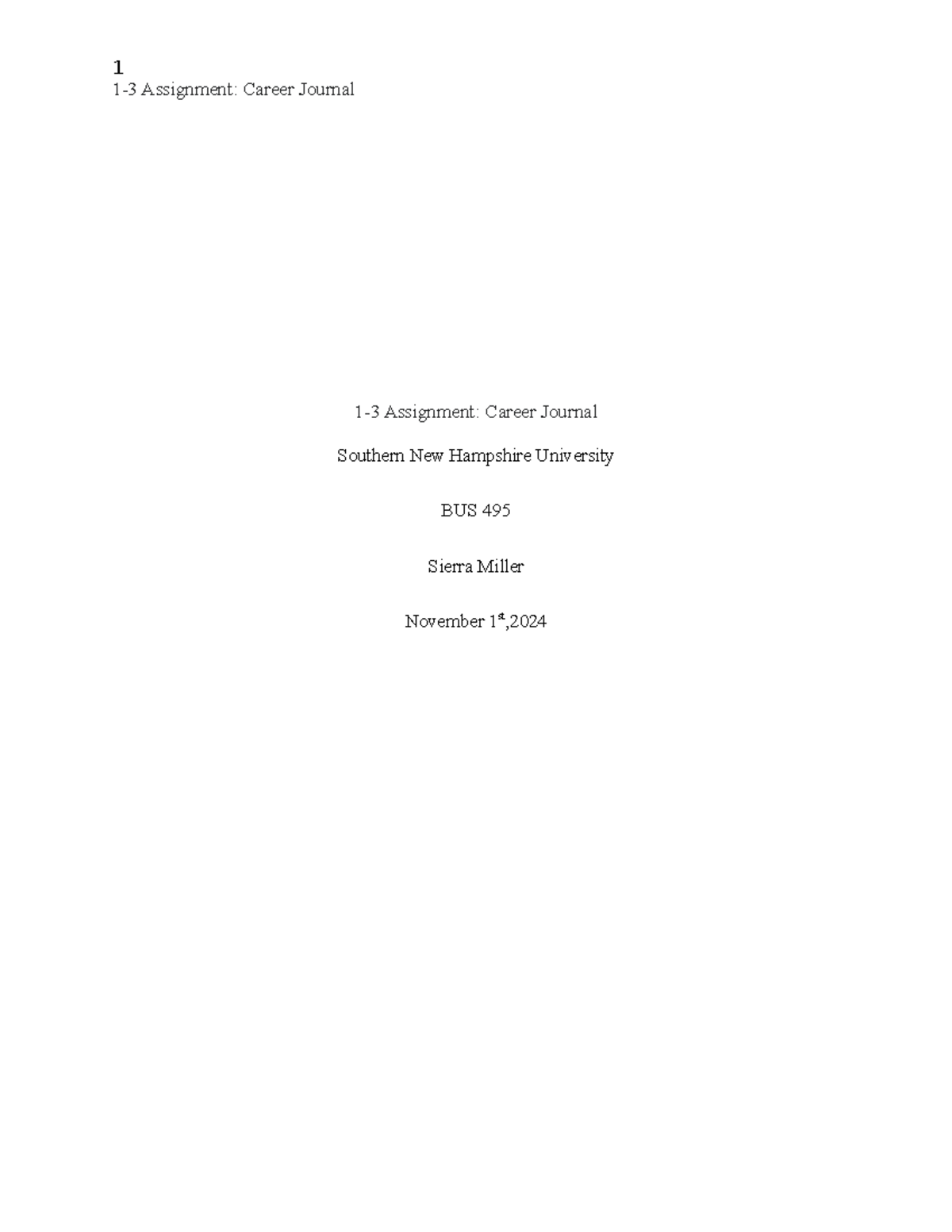 1-3 Assignment Career Journal S - SPT461 - 1 1-3 Assignment: Career ...