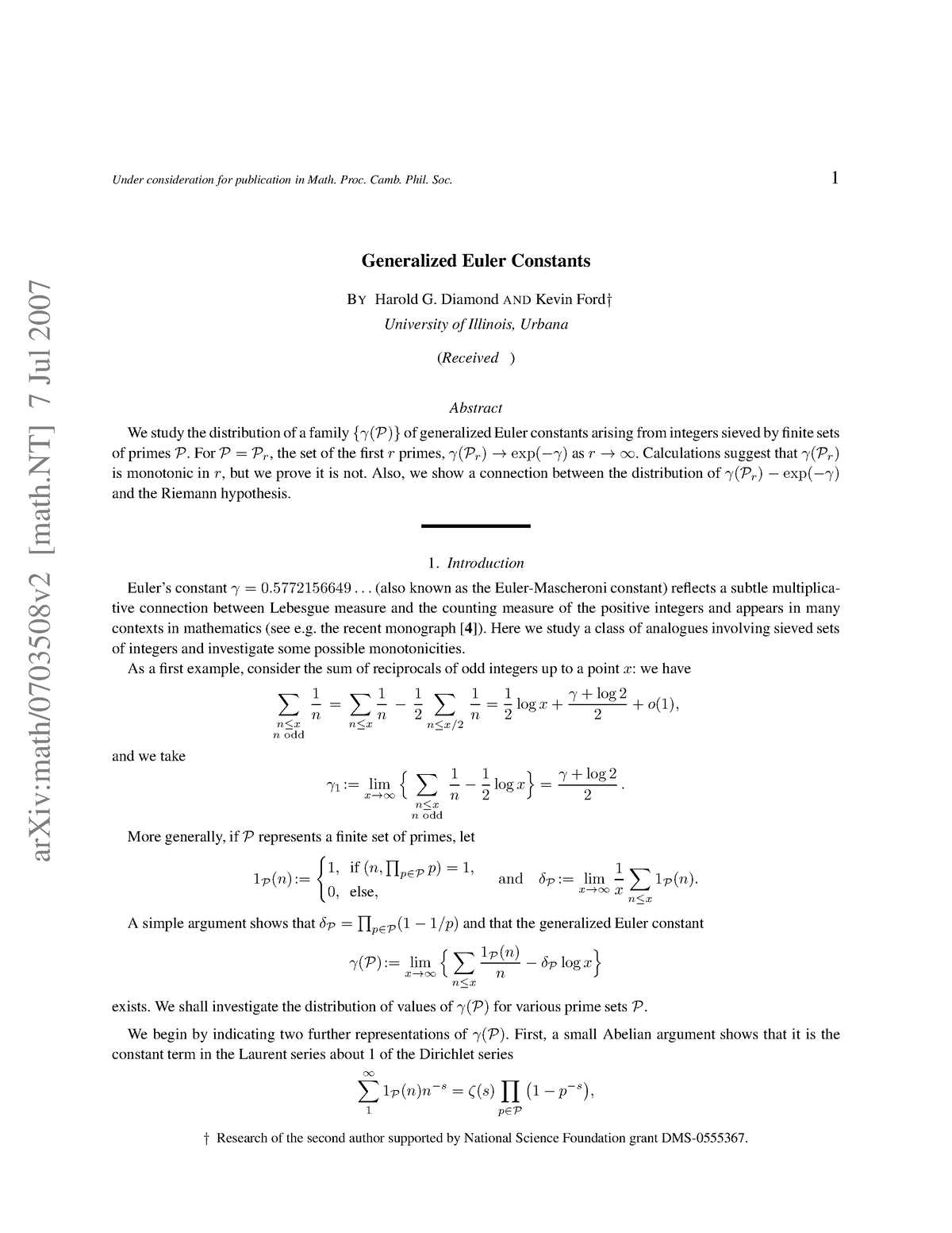 0703508 - ArXiv:math/0703508v2 [math] 7 Jul 2007 Under Consideration ...