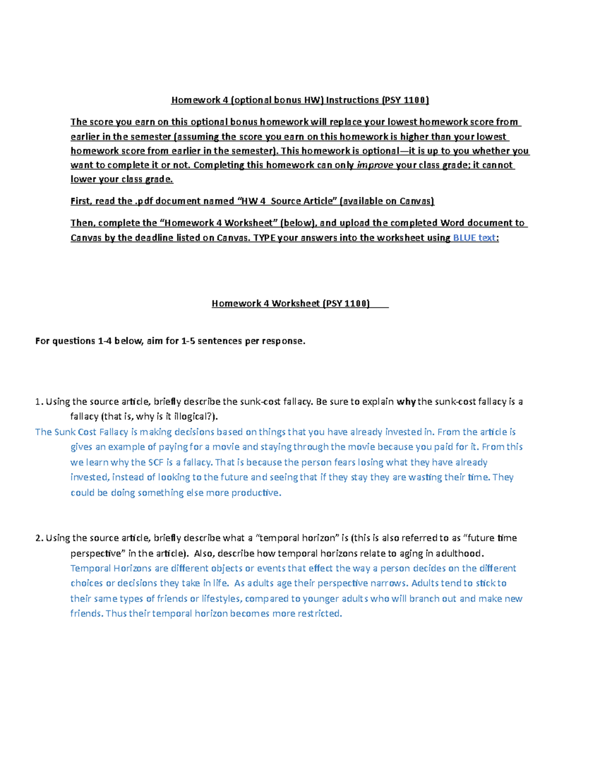 HW 4 PSY 1100 - Assignment - Homework 4 (optional bonus HW ...
