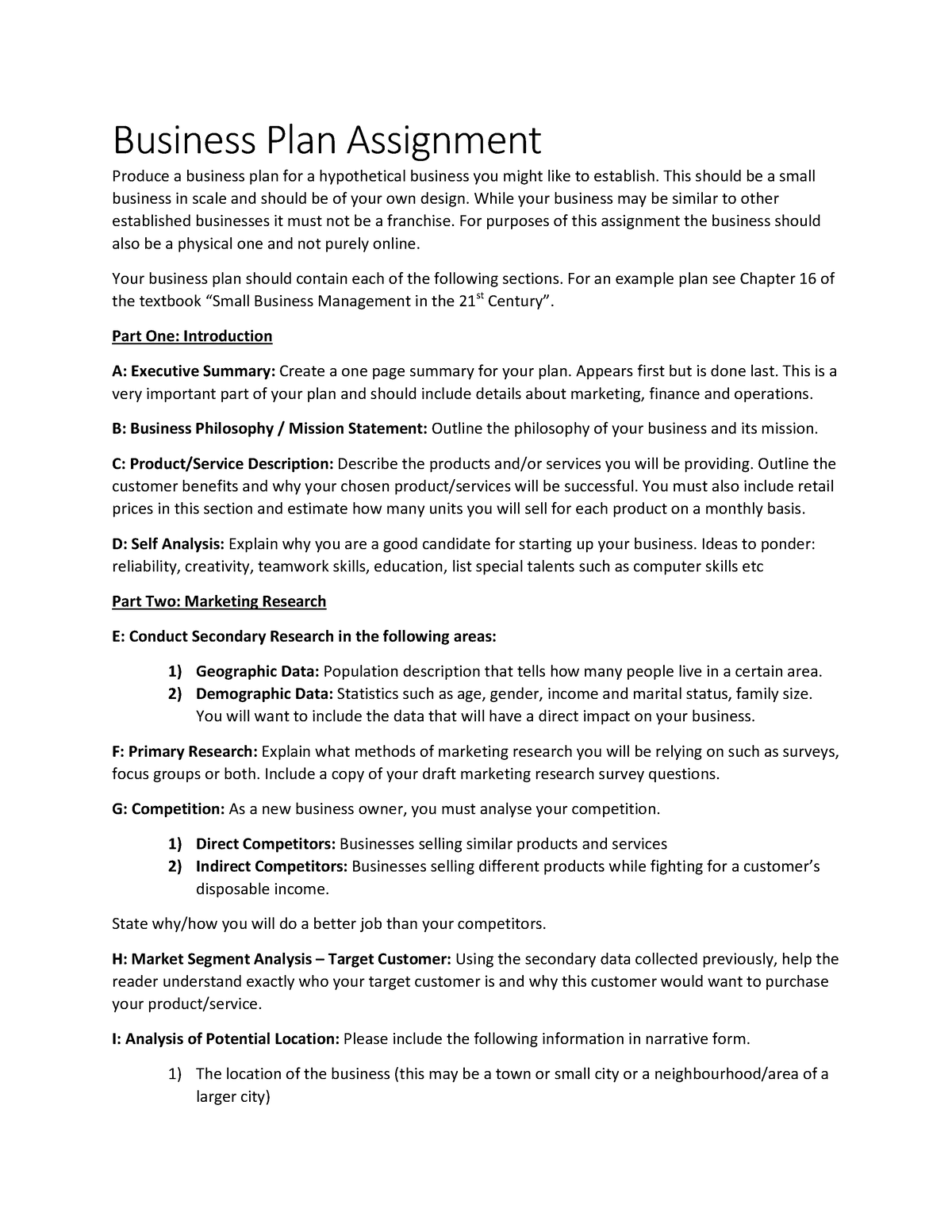 assignment business plan