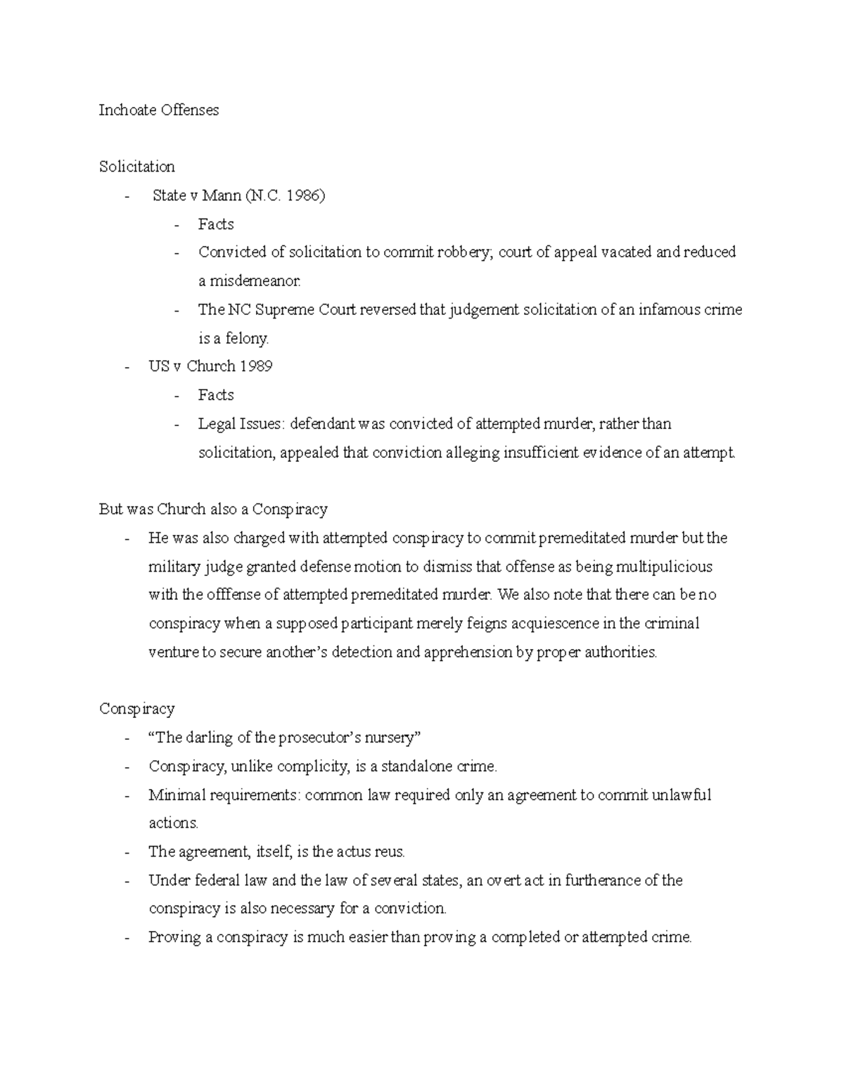 Inchoate Offenses 10 19 21 Inchoate Offenses Solicitation State v