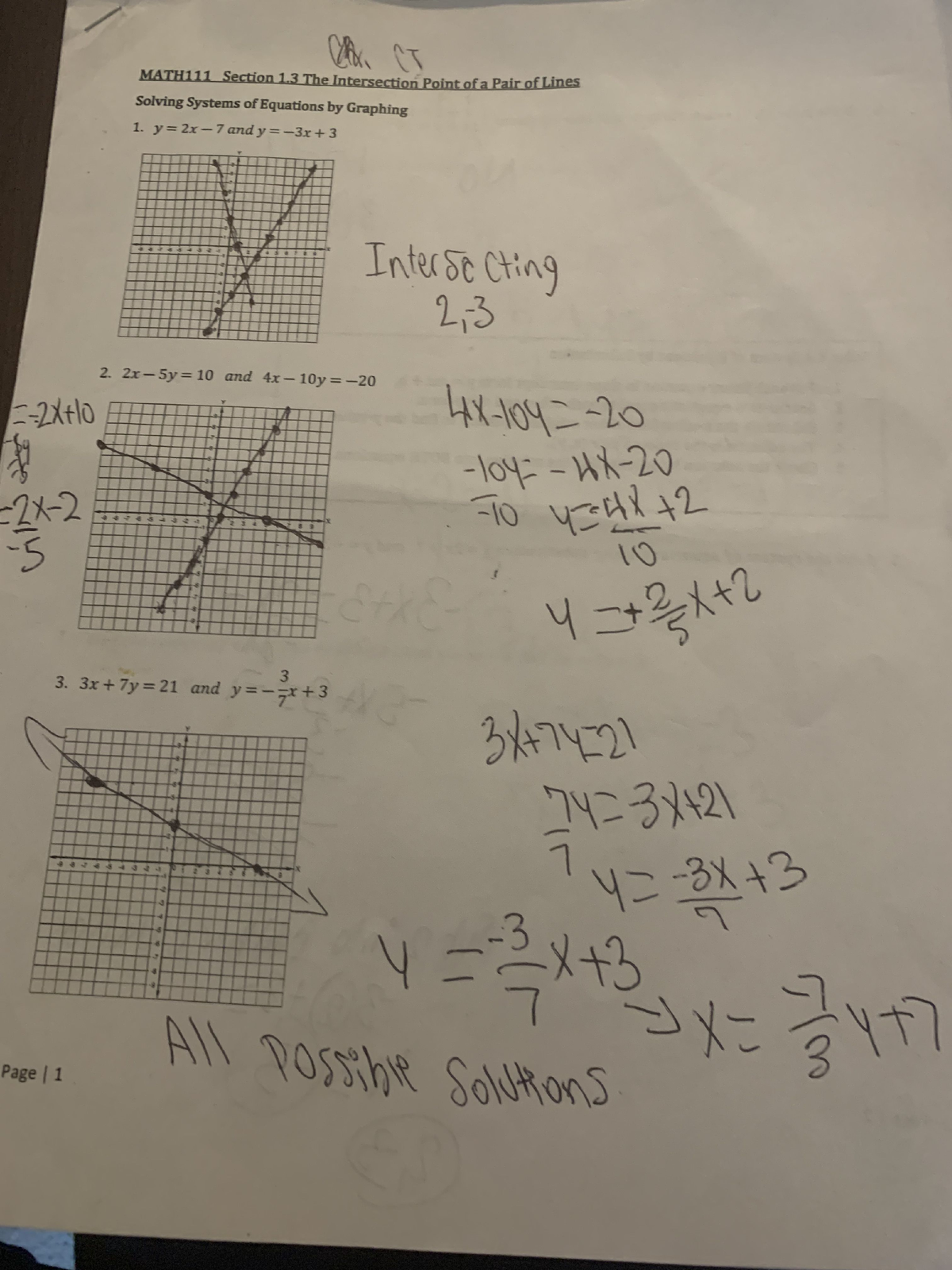 The intersection point of a pair of lines - MATH 111 - Studocu