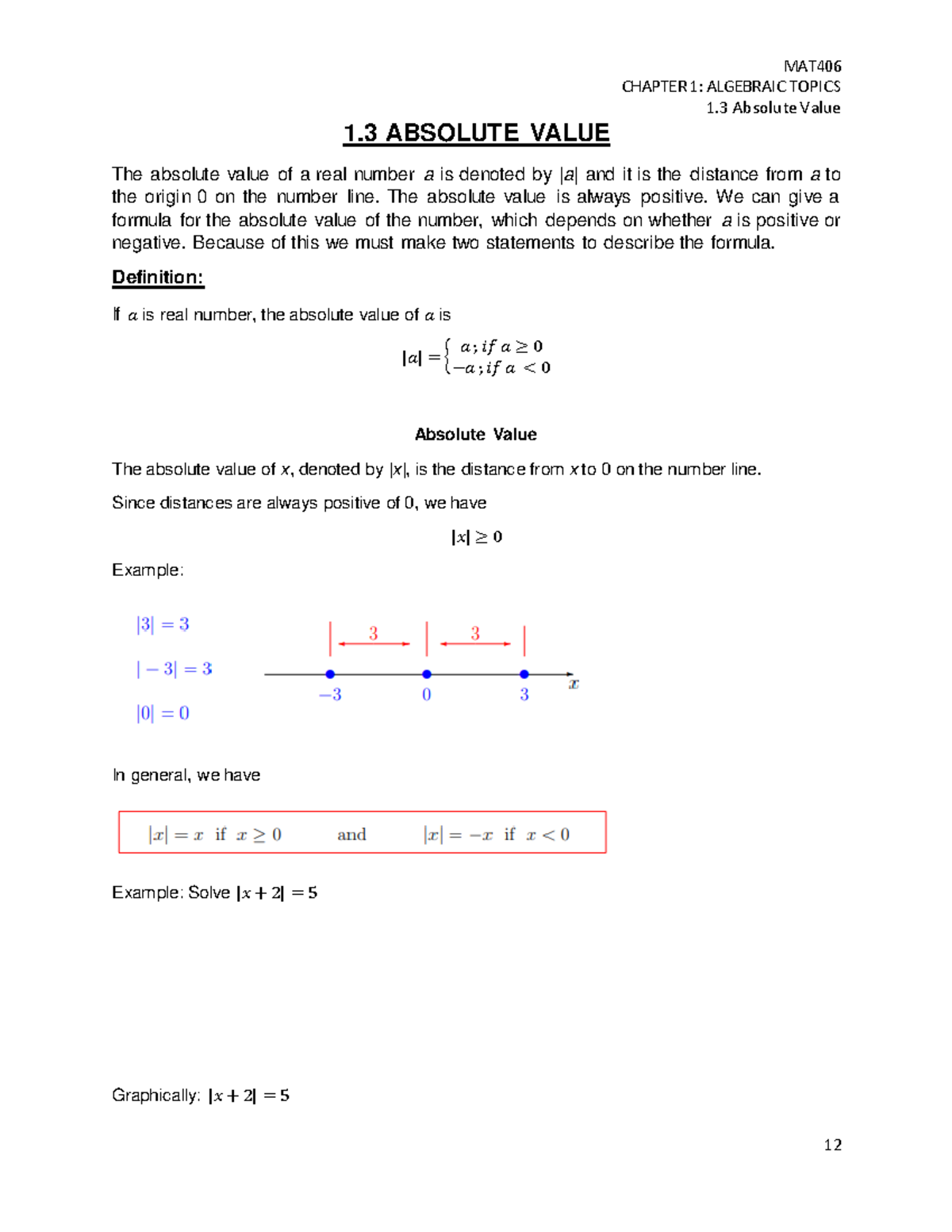 1.3_Absolute_Value MAT406 MATH MATH MATH - CHAPTER 1: ALGEBRAIC TOPICS ...
