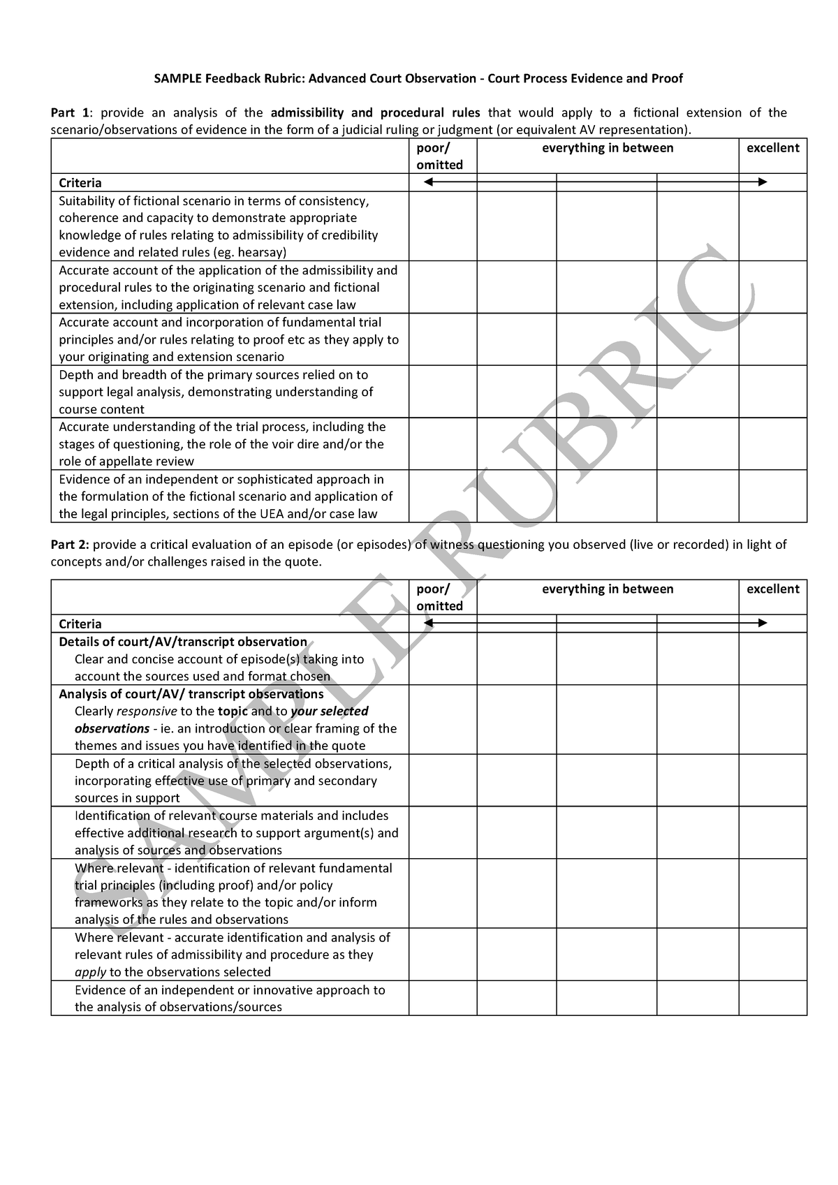 Sample Advanced Court Observation Feedback Rubric 2022 - SAMPLE ...