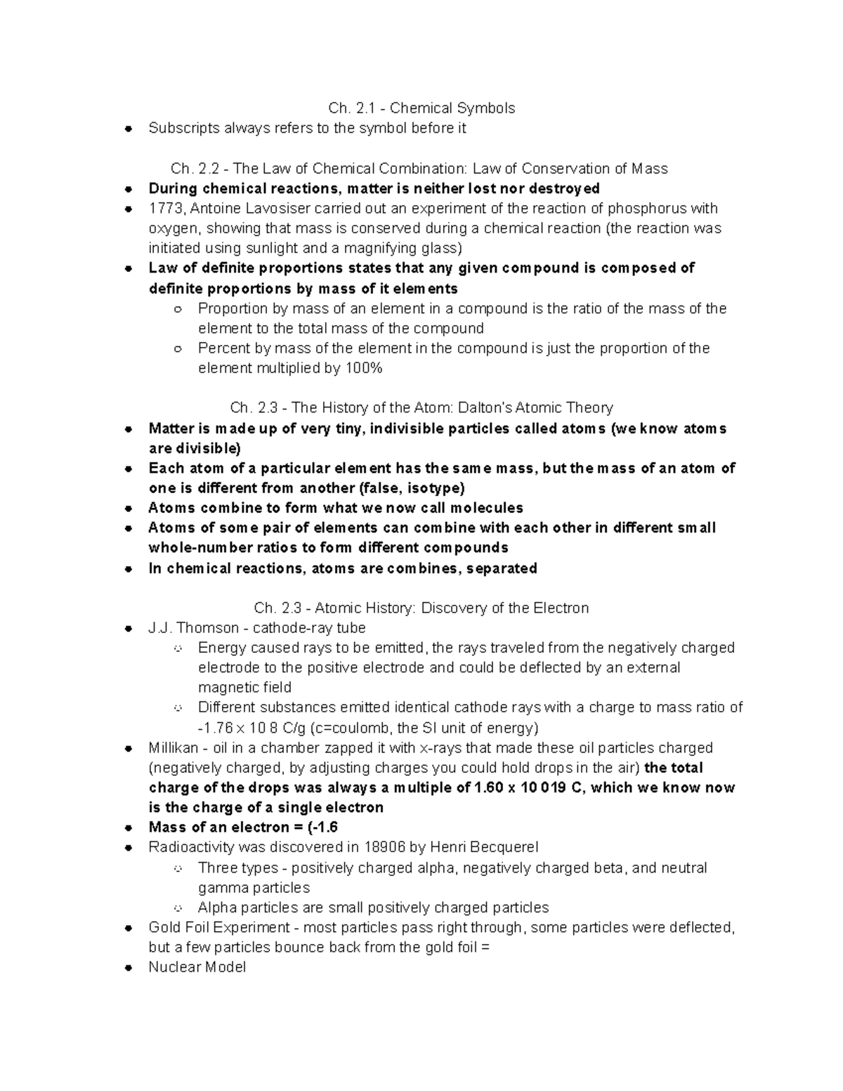 Ch.2 Atoms and the Perodic Table Notes - Ch. 2 - Chemical Symbols ...