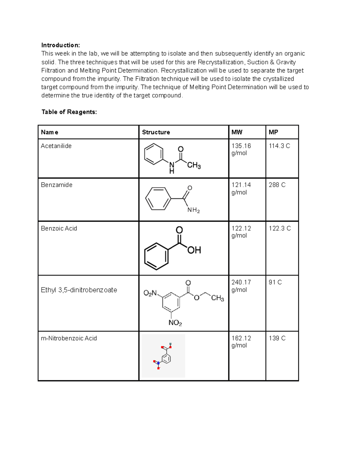 UGA Organic Chemistry Experiment 1 Recrystallization Lab Report ...