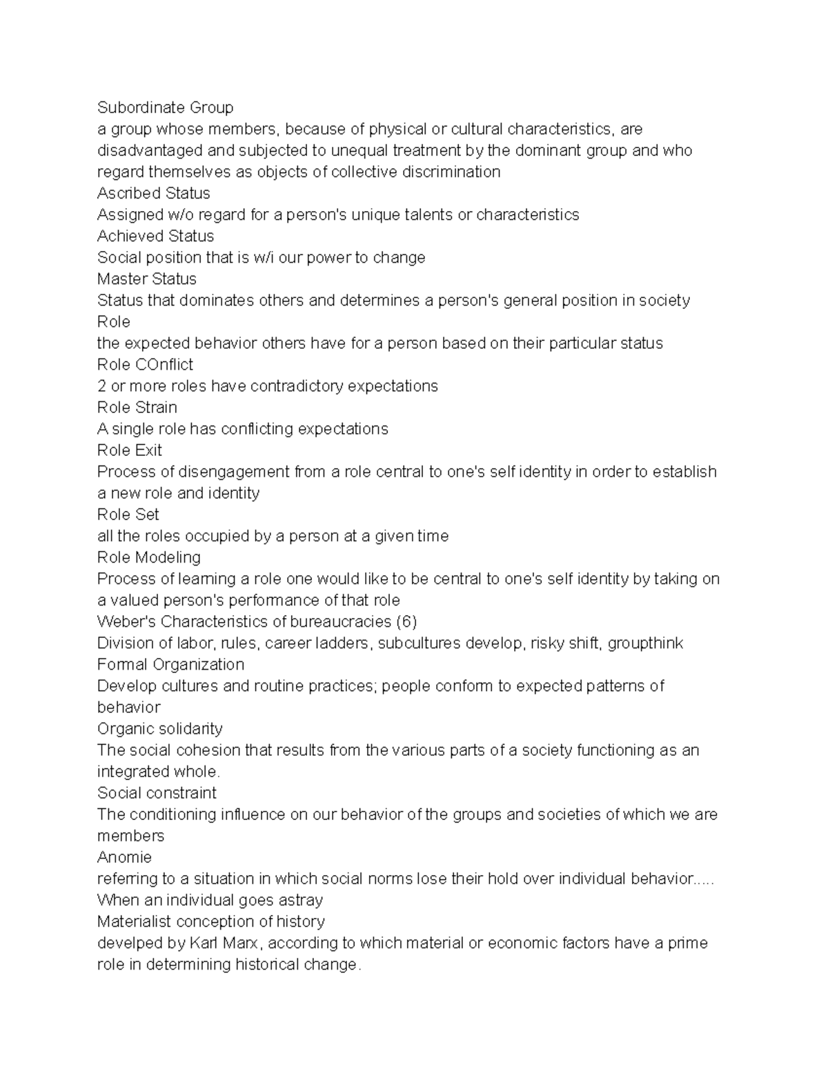 A soci 34 Notes and definitions taken directly from lecture