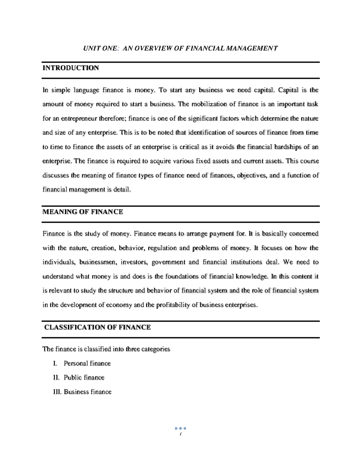 Fm 1 Ch 1 An Overview Of Financial Management Unit One An Overview