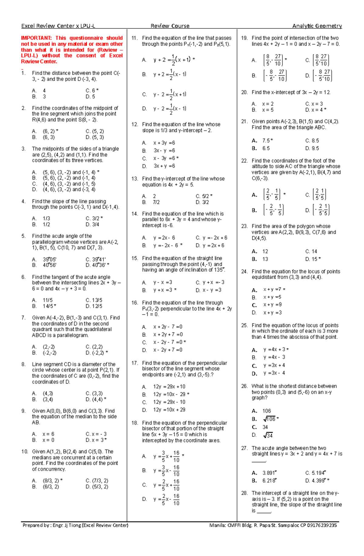 Analytic Geometry - for review purposes - Excel Review Center x LPU-L ...