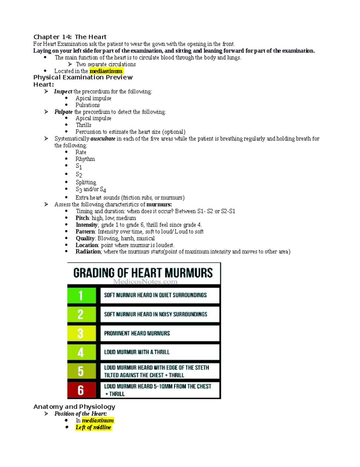 Cardiovascular Heart lecture notes ati Chapter 14 The Heart For