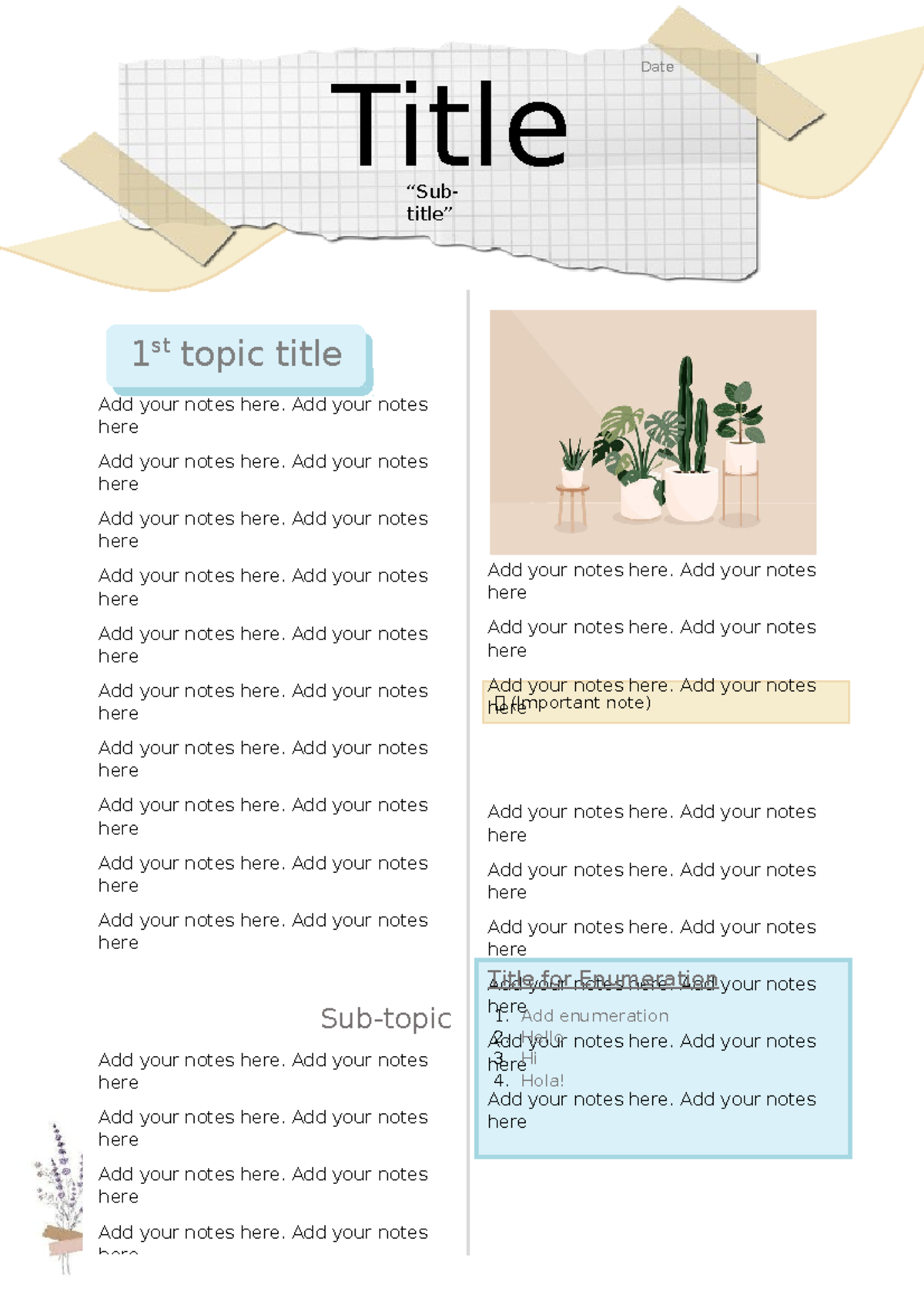Aesthetic notes template 1 - Date Add your notes here. Add your notes ...