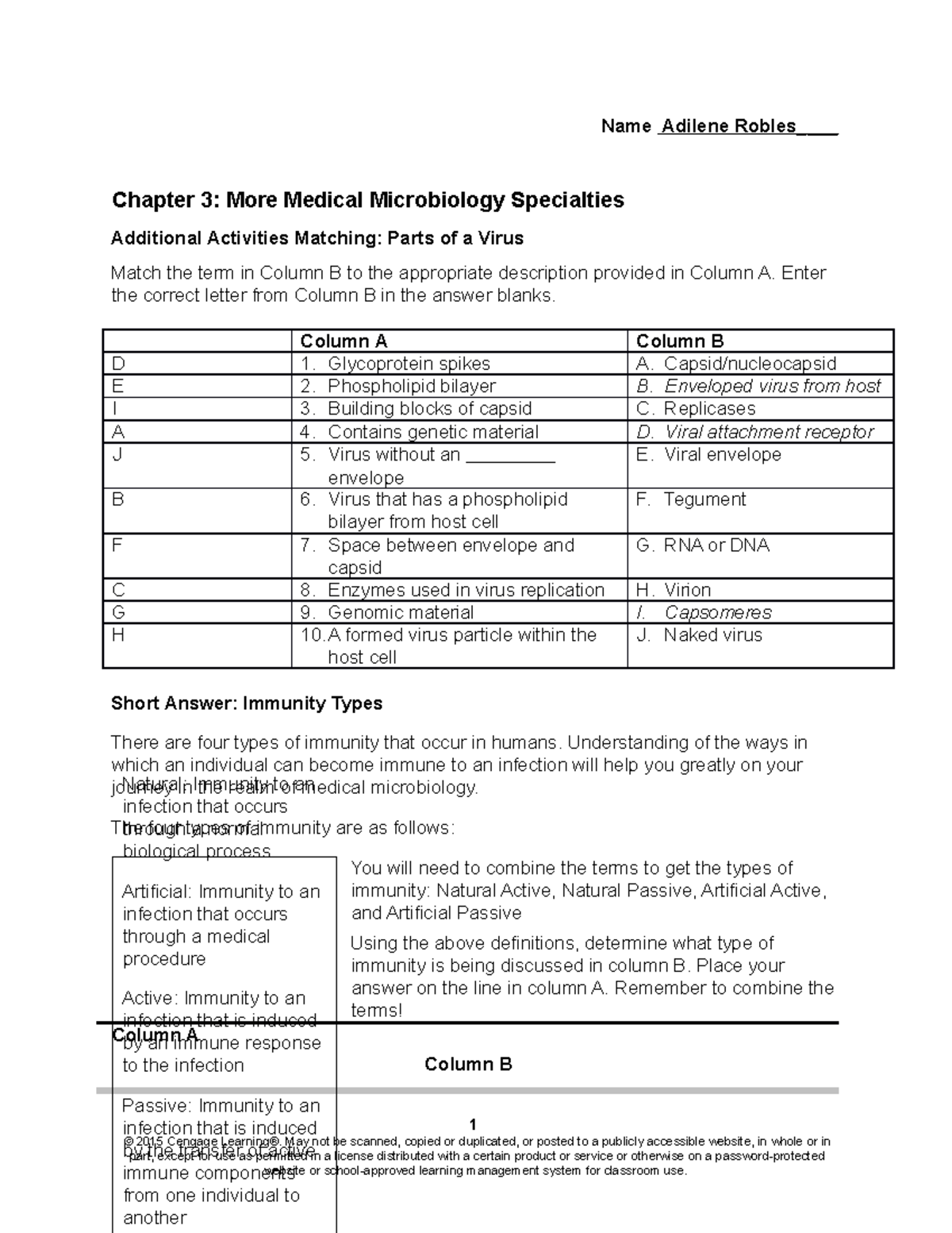 Module 3 | More Medical Microbiology Specialties Worksheet - Name ...