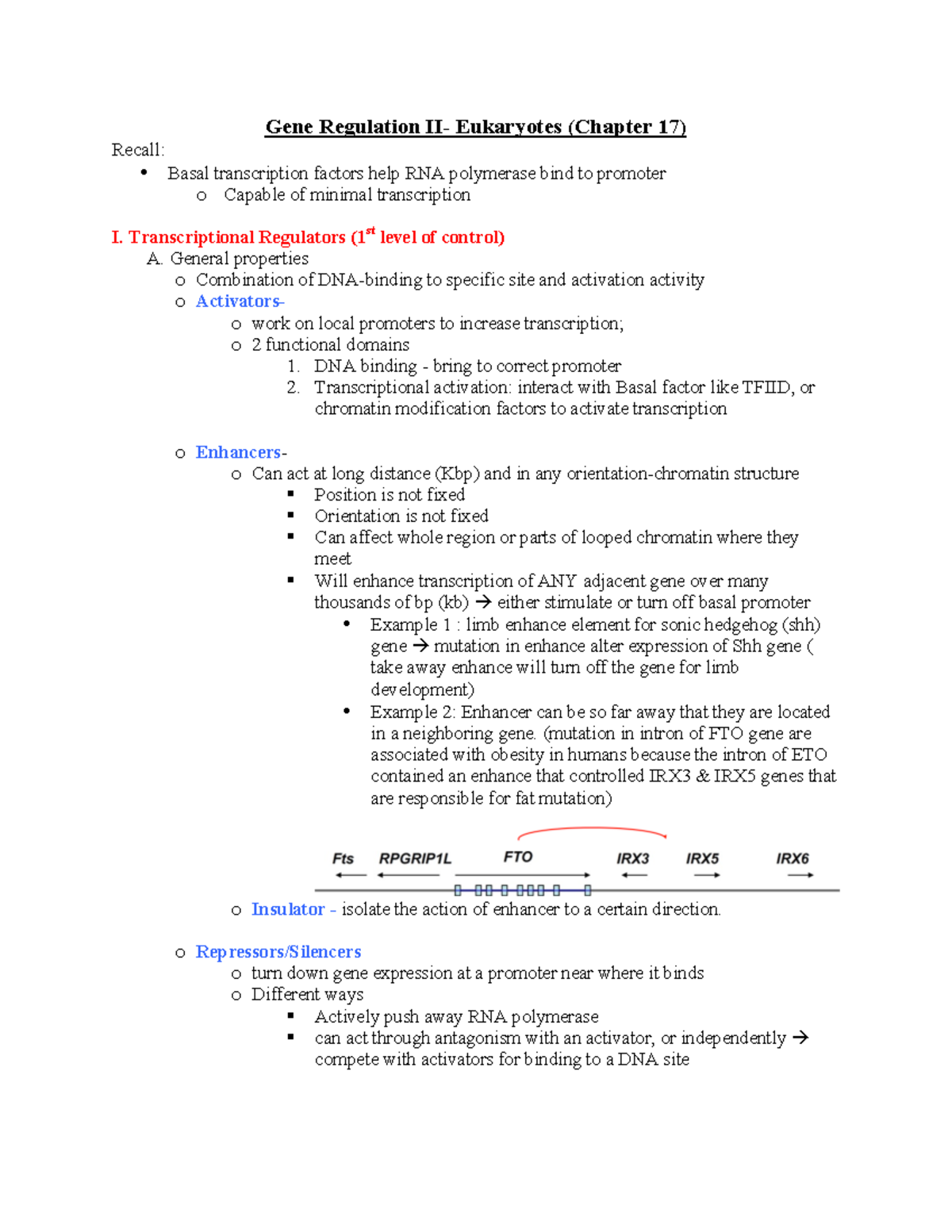 Lecture Notes, Chapter 2-16 - Gene Regulation Eukaryotes (Chapter 17 ...