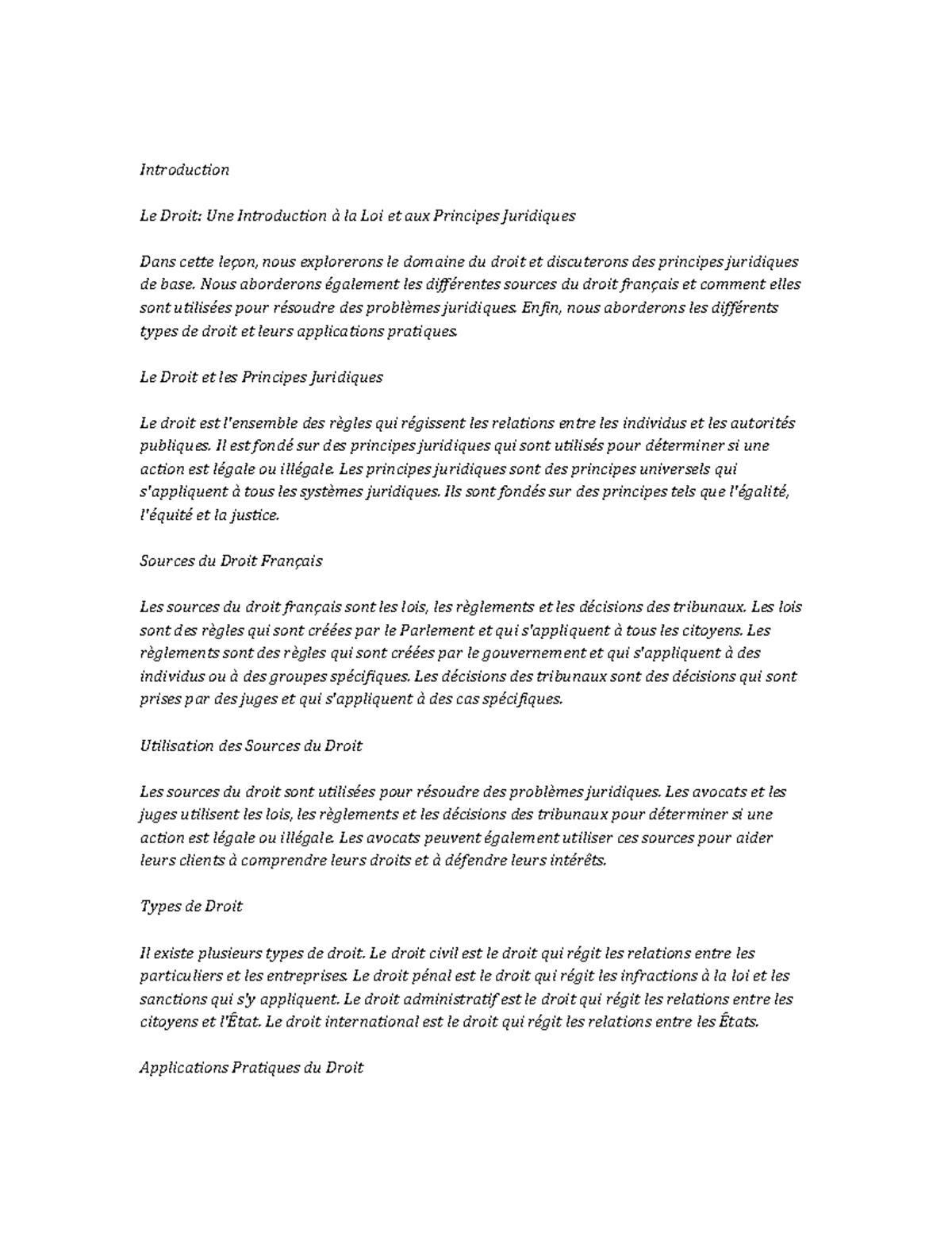 Law Study Notes - Introduction Le Droit: Une Introduction à la Loi et ...