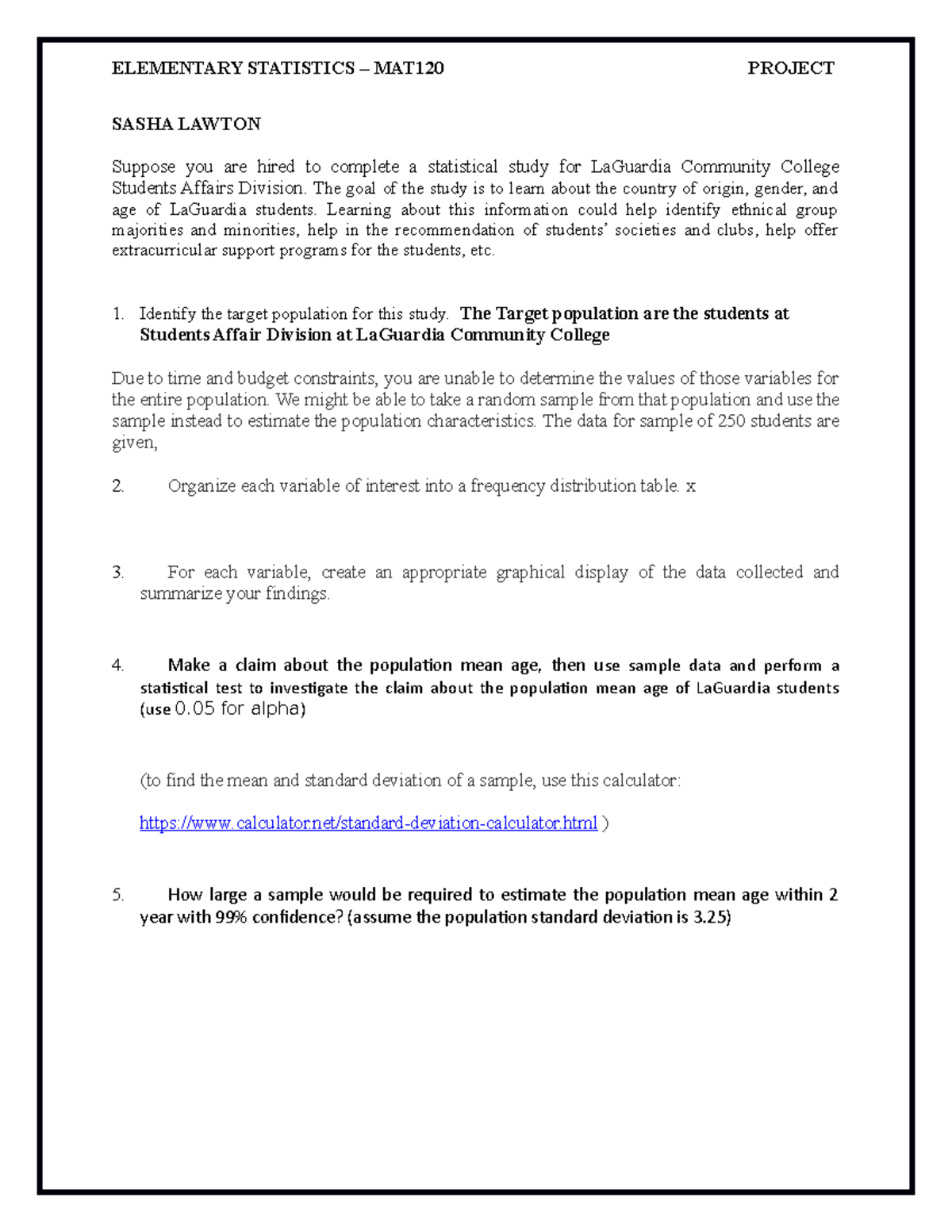 Project-MAT120 Statistic Assignment 70 Percent Fall - MAT 121 ...