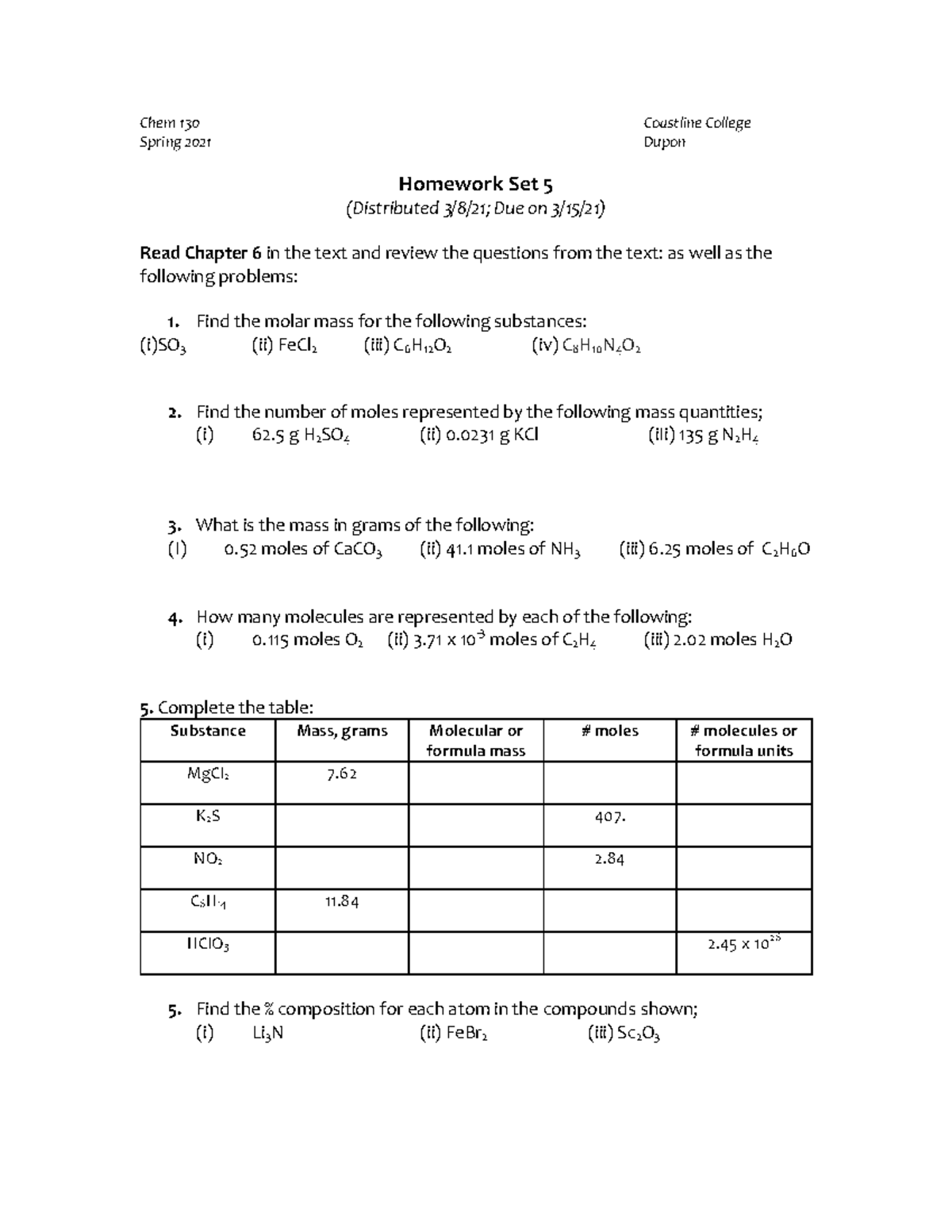 Chem 130 Homework 5 Practice Work Dupon - CHEM G130 - OCC - Studocu