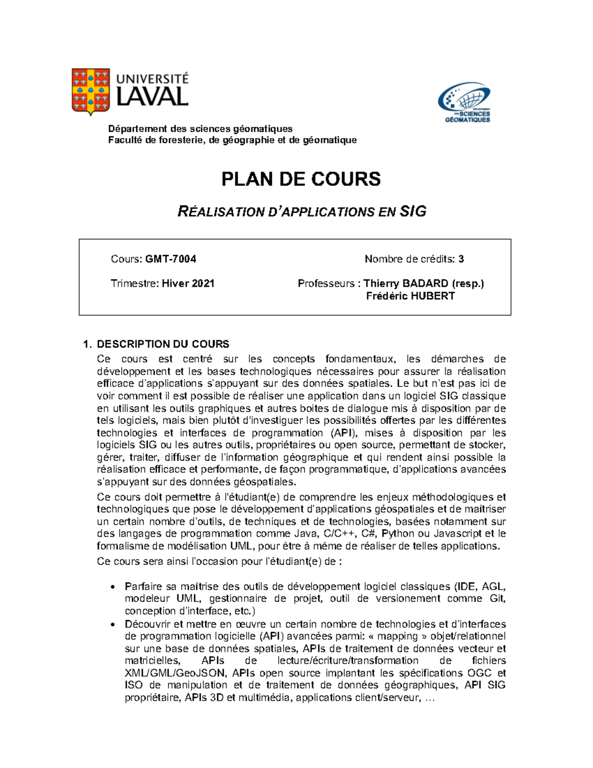 Plan de cours h21 contenant les travaux à réaliser durant la session et ...