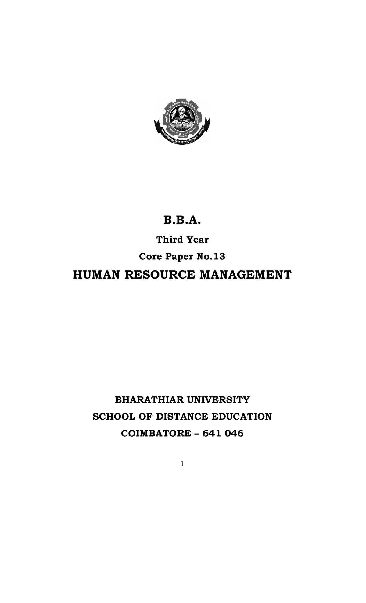 BBA - IIIrd Year Human Resource Management - B.B. Third Year Core Paper ...