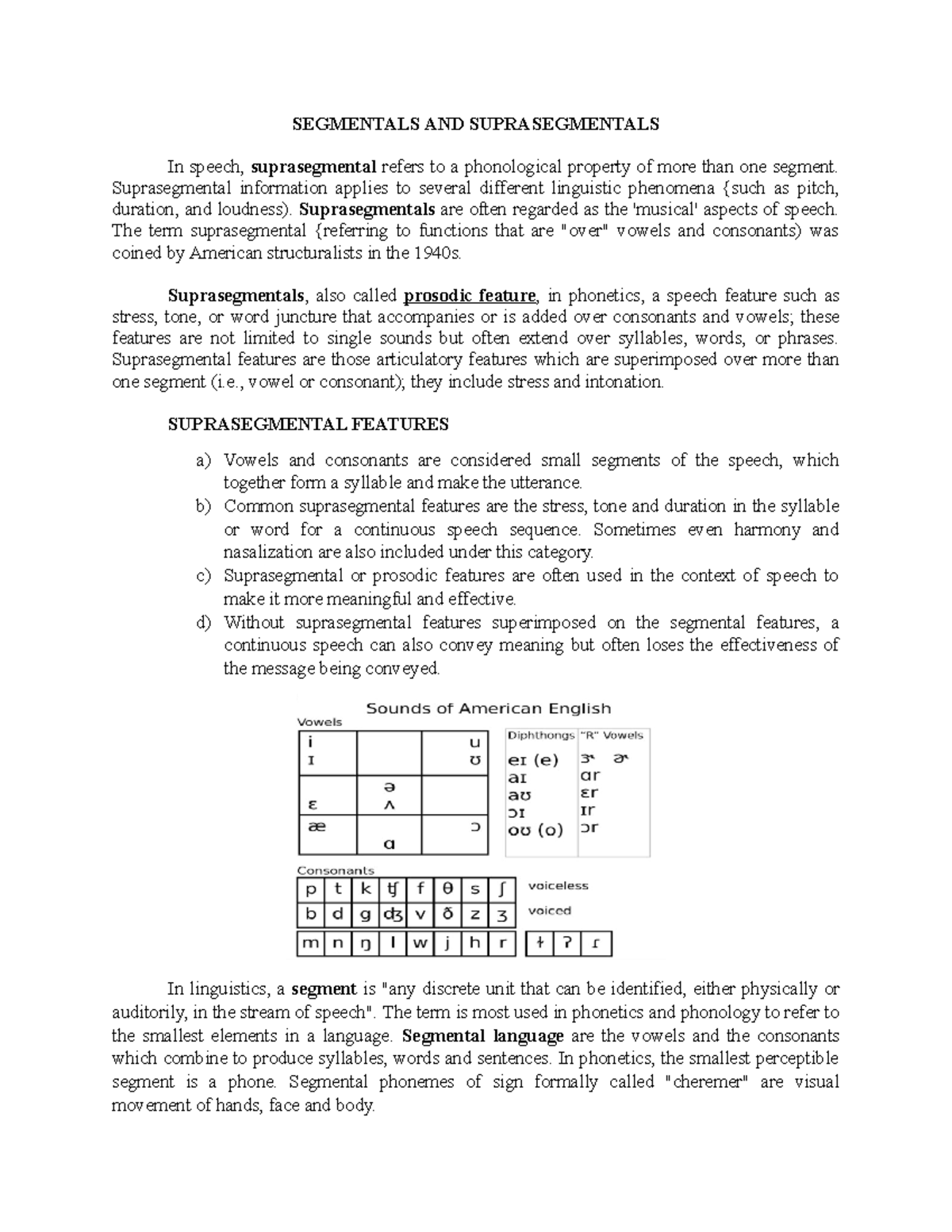 SUPRASEGMENTALS - Suprasegmental information applies to several ...