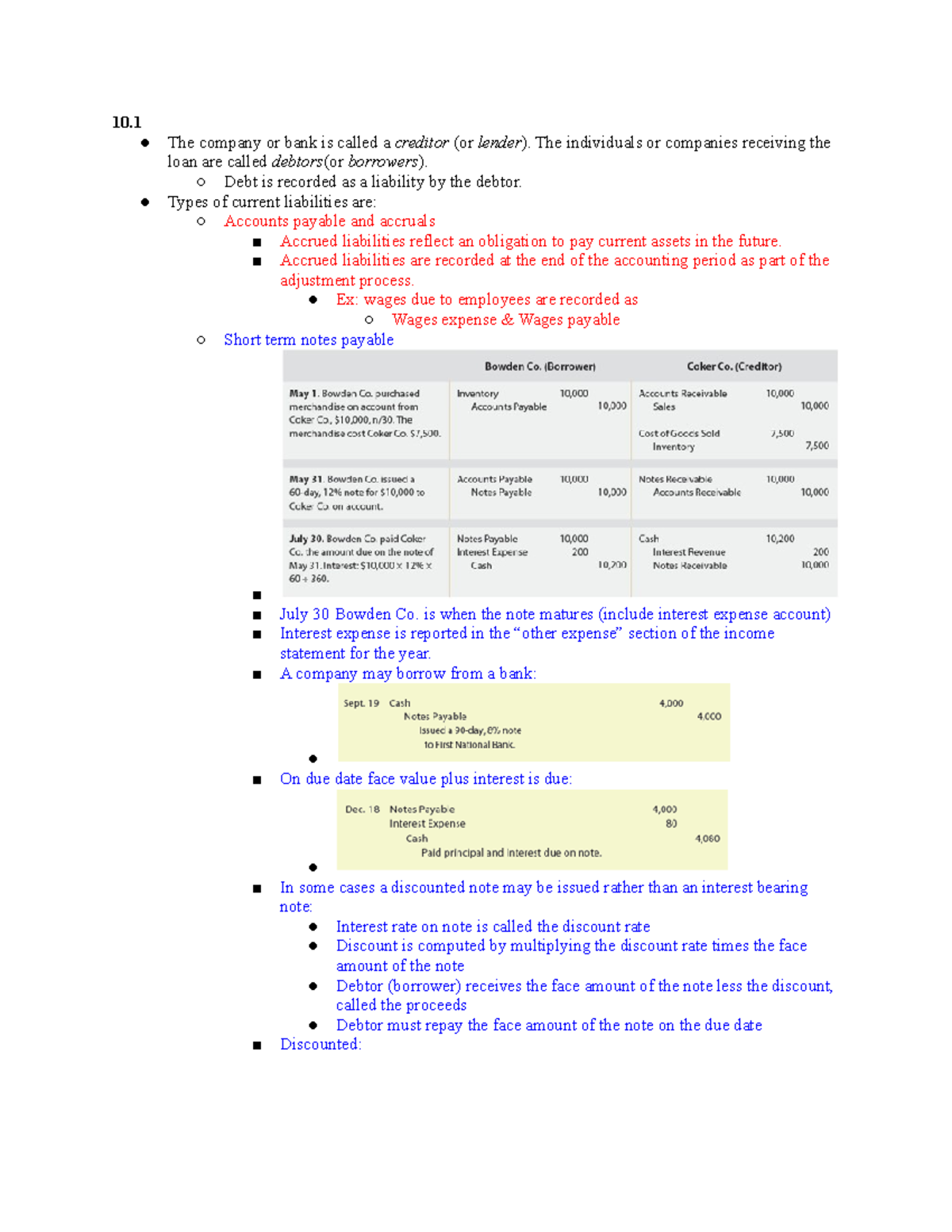 Ch 10 Notes - 10. The company or bank is called a creditor (or lender ...