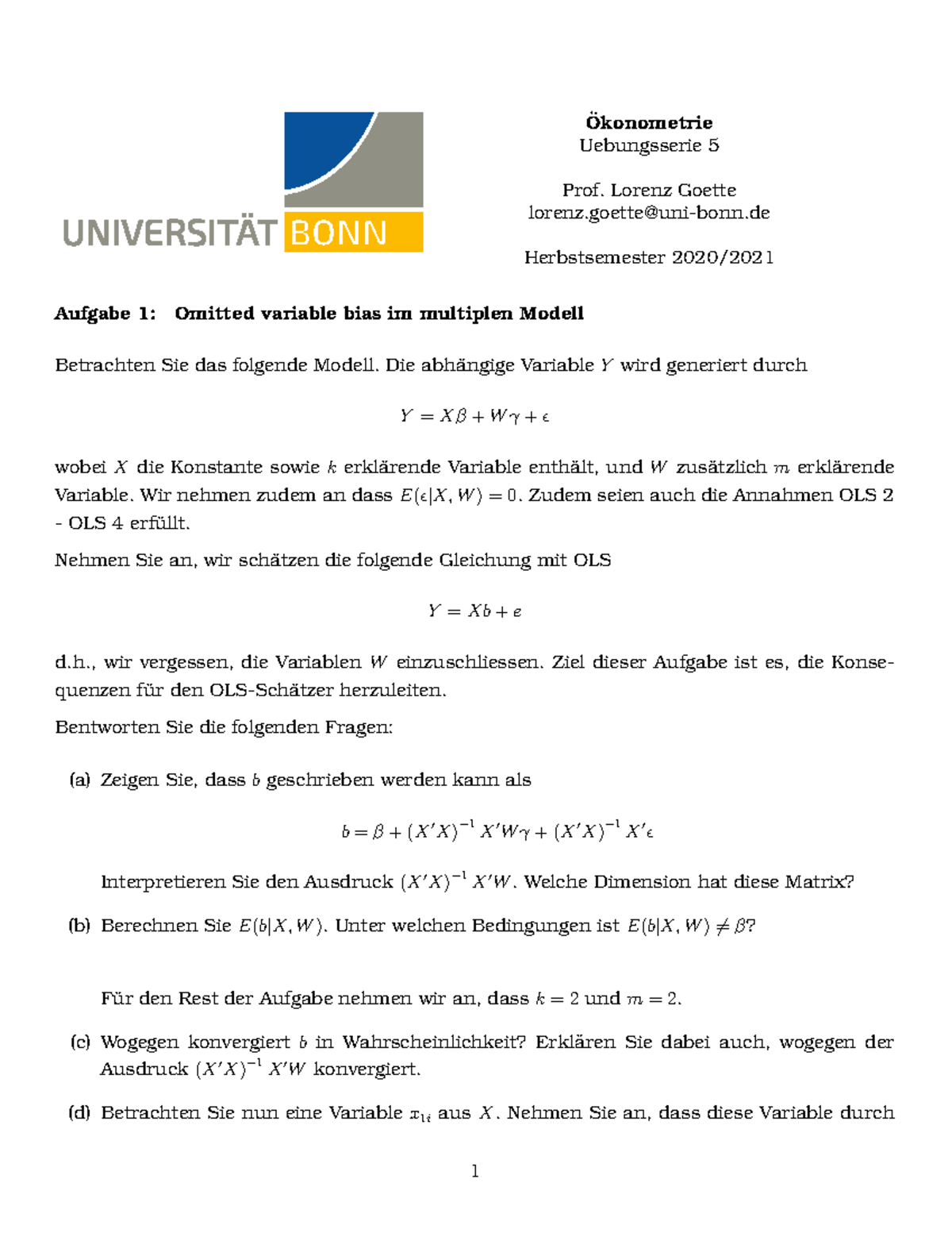 Uebungsblatt 5 2020/21 - Okonometrie ̈ Uebungsserie 5 Prof. Lorenz ...