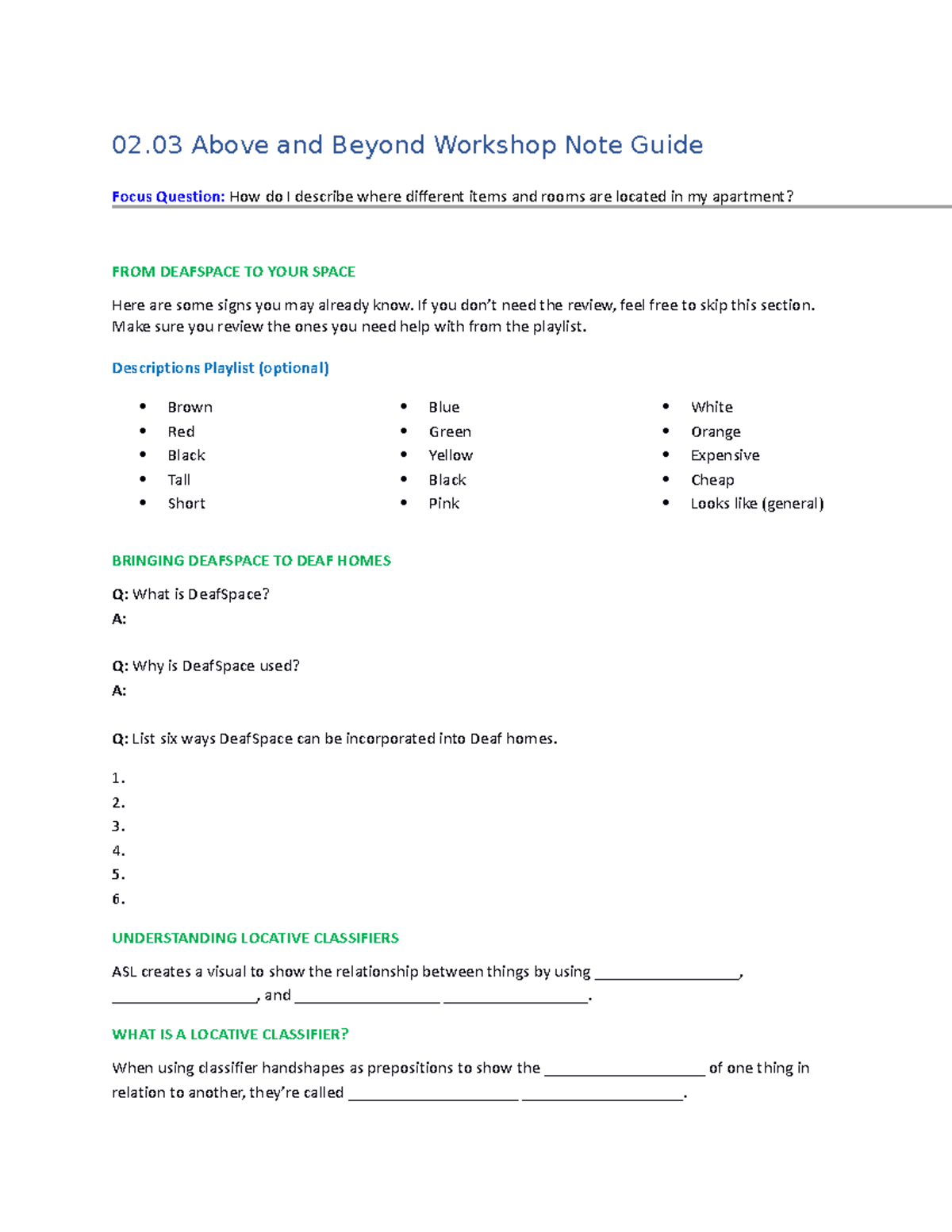 02 03 notes - assignments - 02 Above and Beyond Workshop Note Guide ...