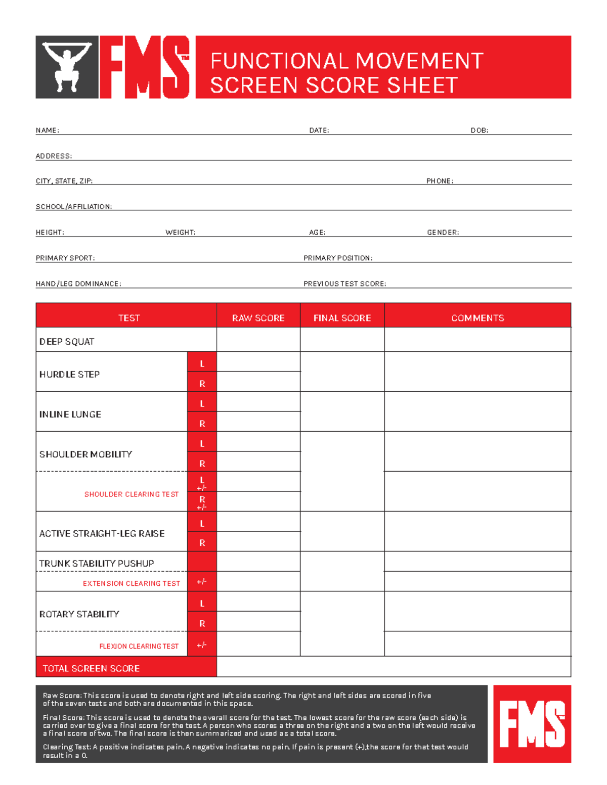 FMS- Score- Sheet - This course is very challenging. - Raw Score: This ...