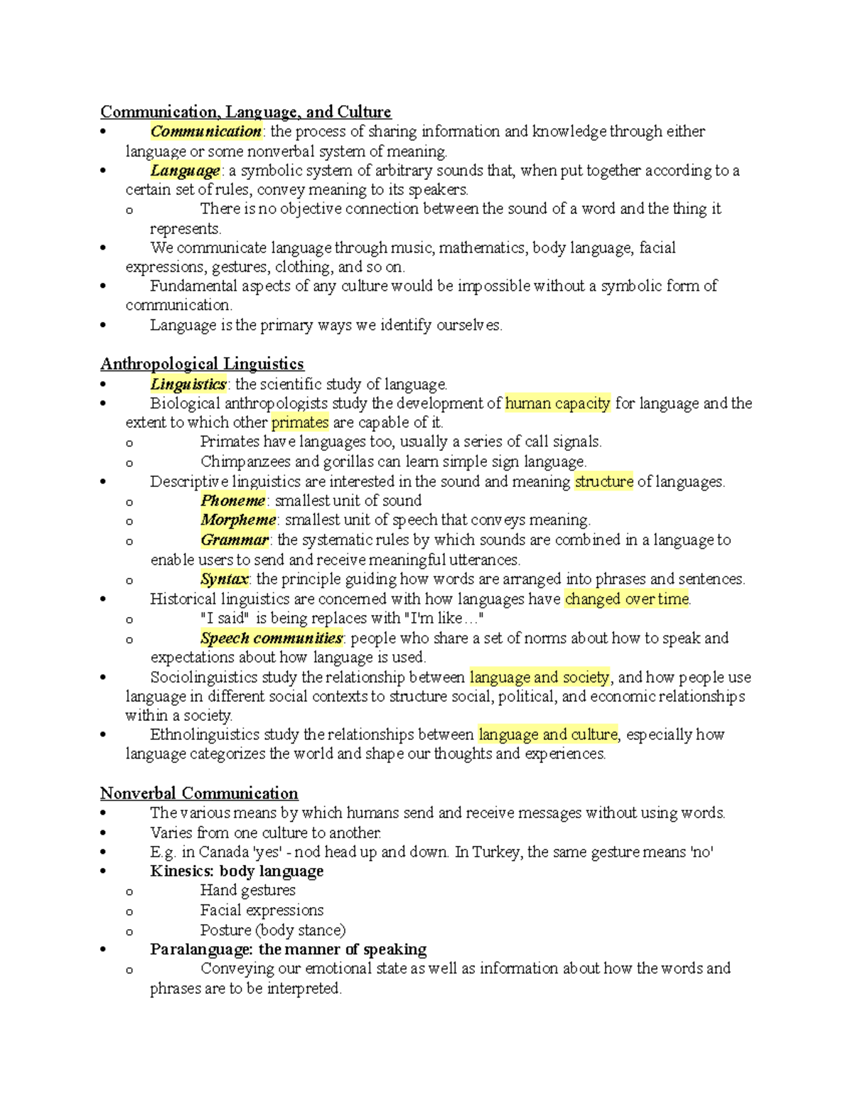 Anth Midterm 2 Notes - Communication, Language, and Culture ...