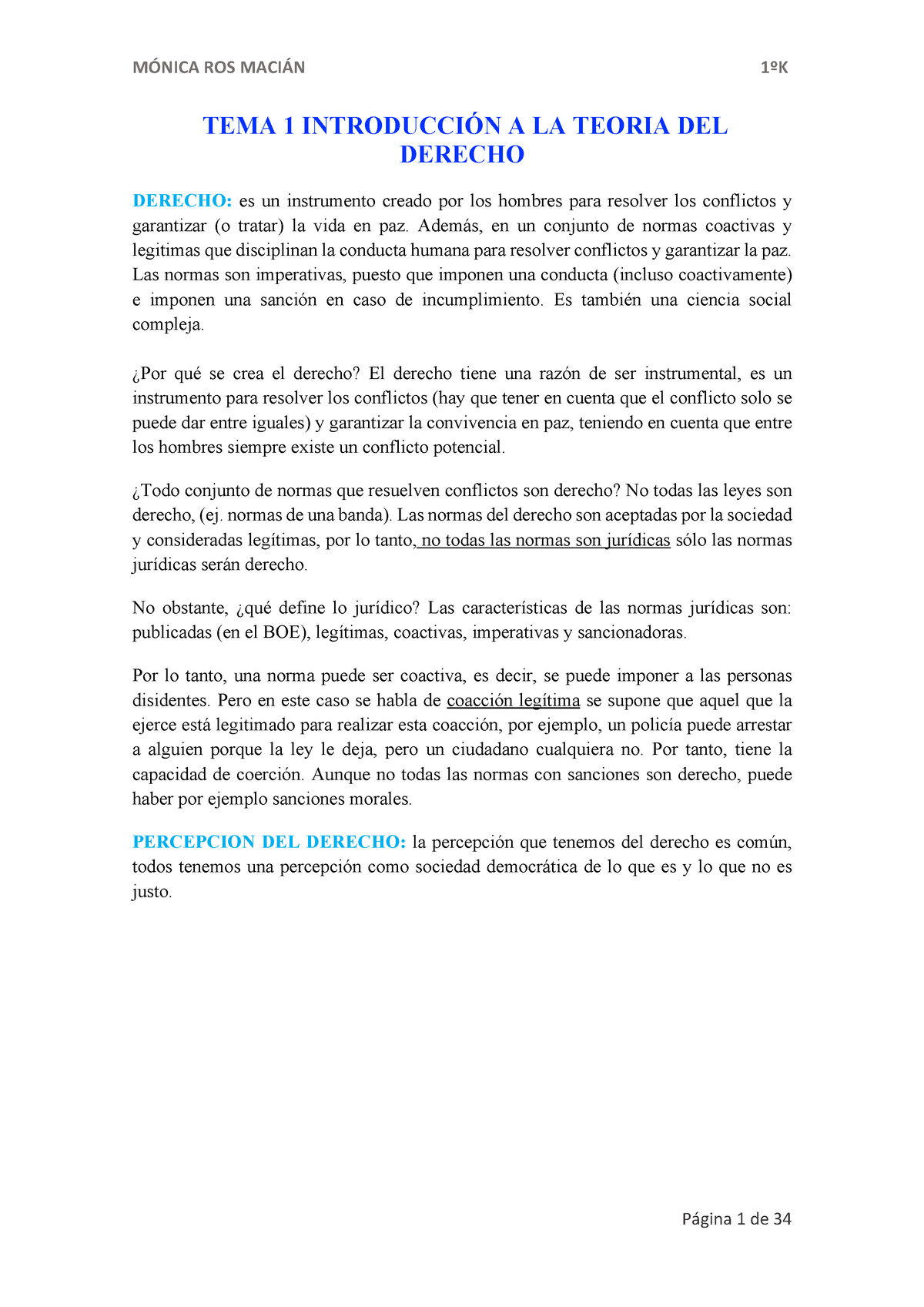 Teoria DEL Derecho 1ºK - TEMA 1 INTRODUCCIÓN A LA TEORIA DEL DERECHO ...