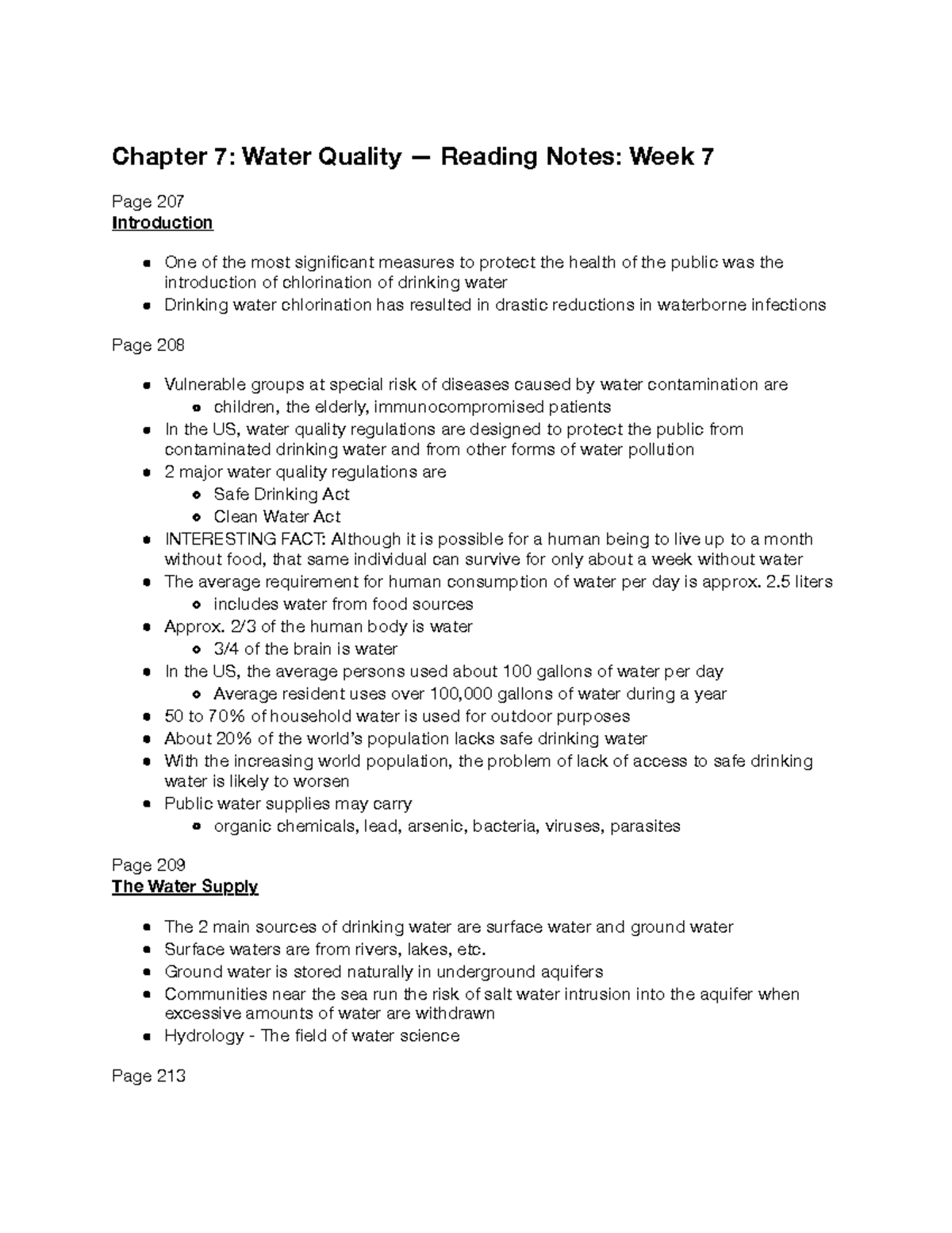 Env Hlt 100 - Ch. 7 Water Quality - Reading Notes - Chapter 7: Water ...