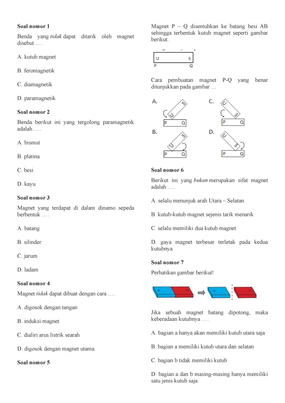 Contoh Soal Kemagnetan Smp 9 Soal Nomor 1 Bendadisebut Yang