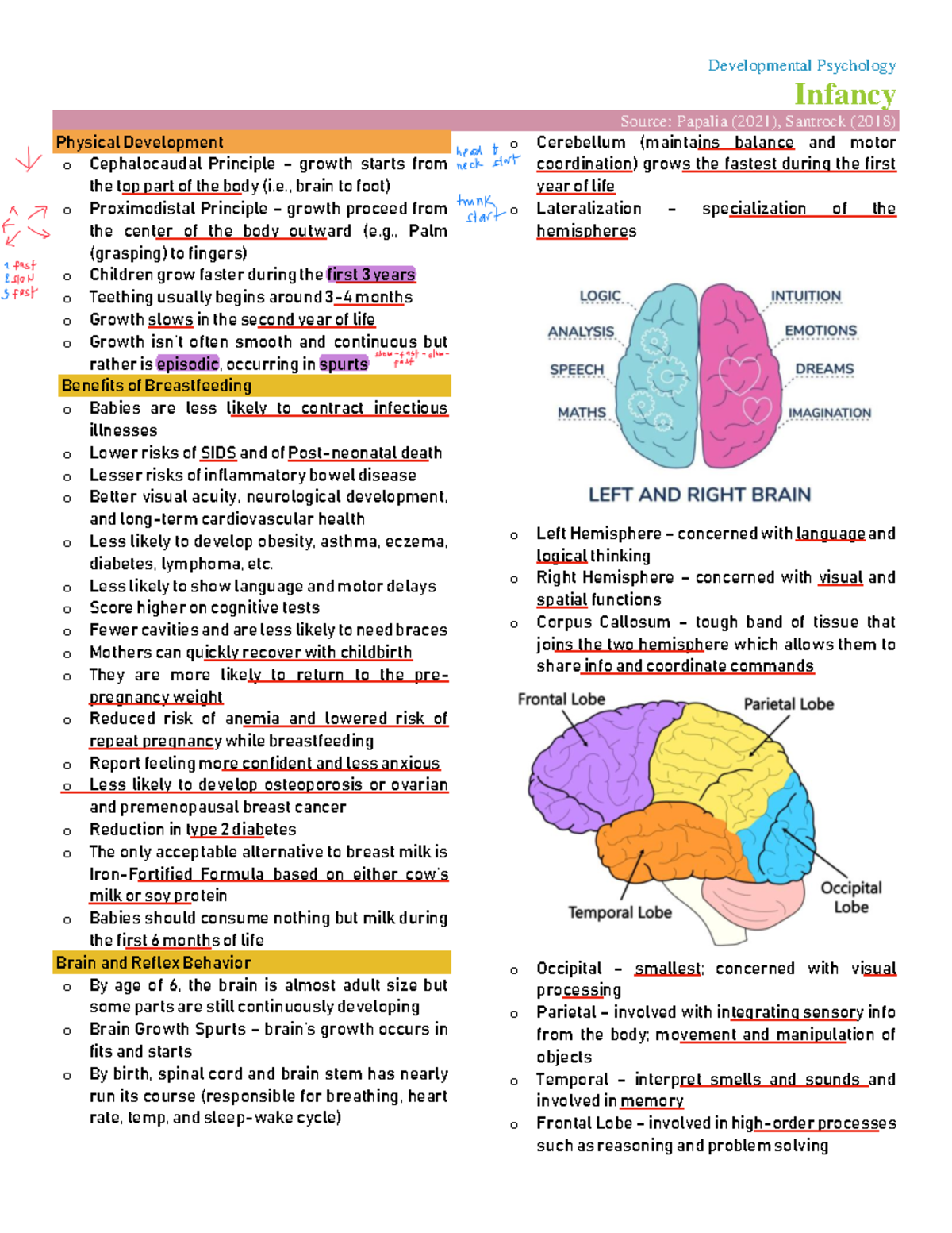 Dev Psy 2 Infancy - Infancy Source: Papalia (2021), Santrock (2018 