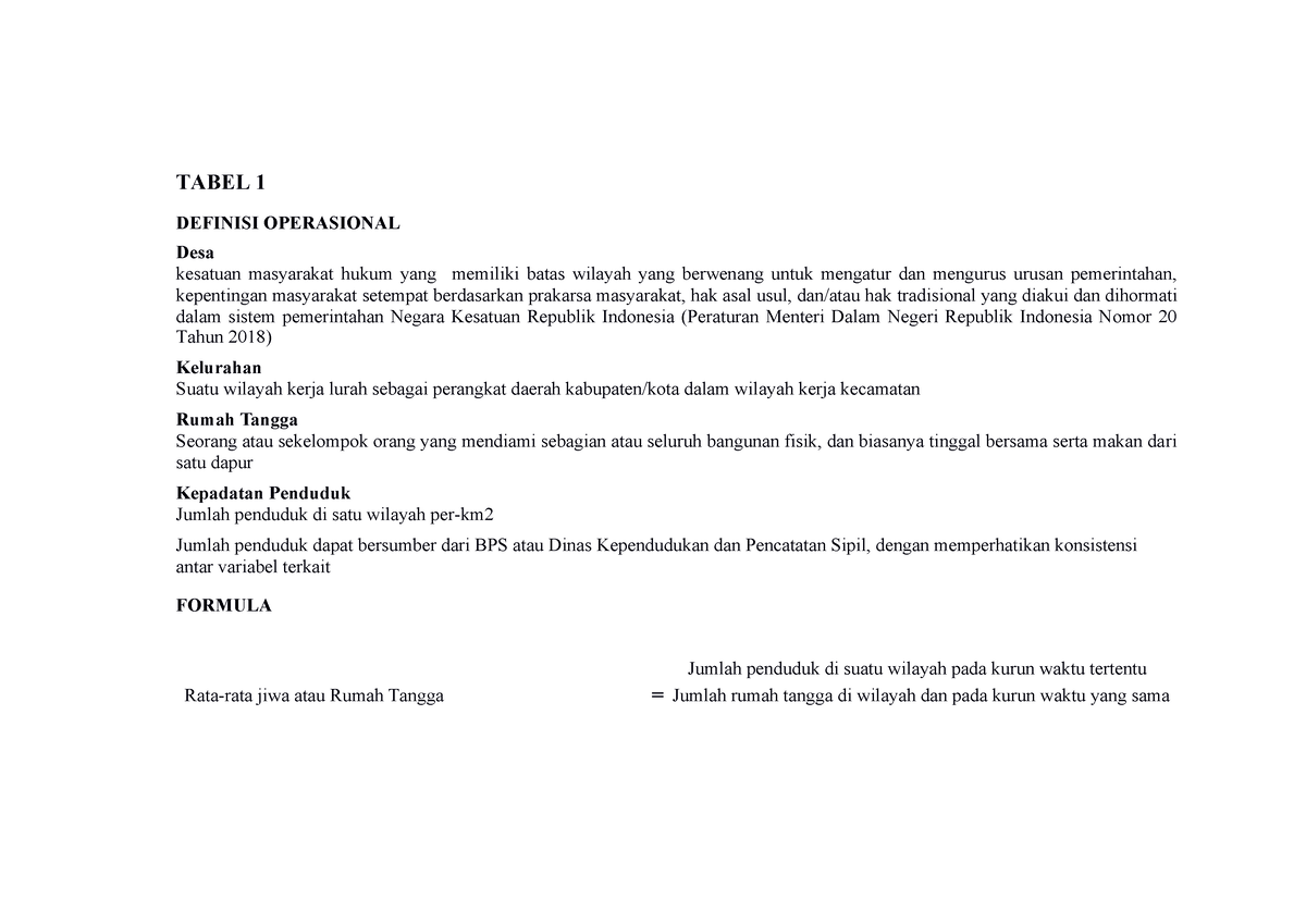 Definisi- Operasional 2022 - TABEL 1 DEFINISI OPERASIONAL Desa Kesatuan ...