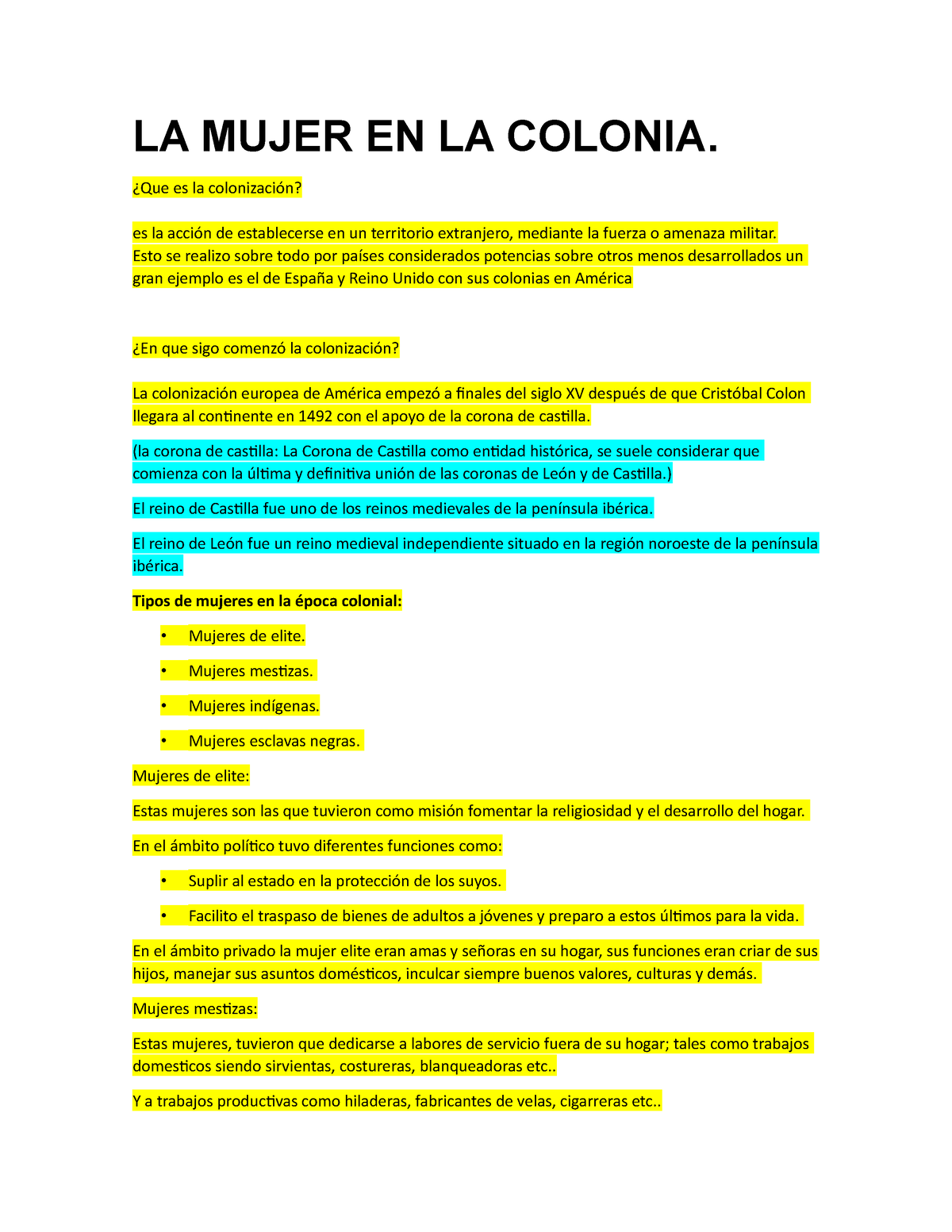 LA Mujer EN LA Colonia exp resumen copia LA MUJER EN LA COLONIA