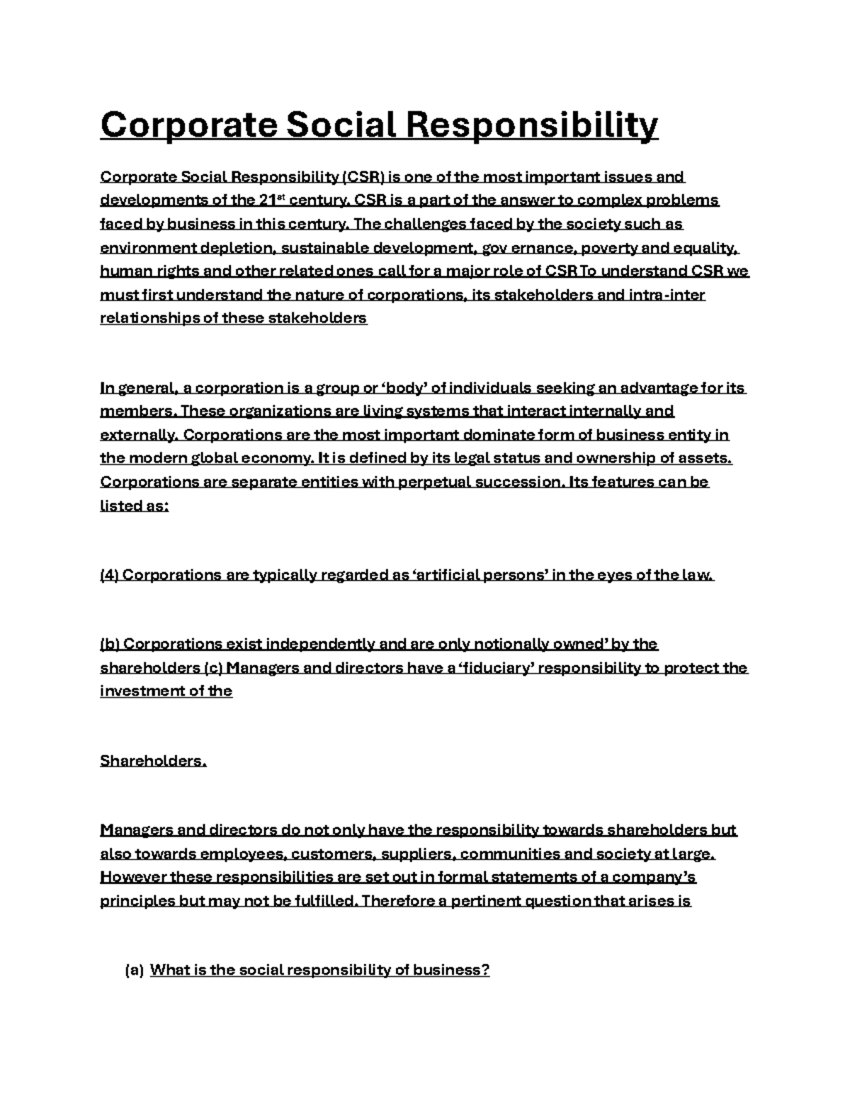 Audit assignment - Corporate Social Responsibility Corporate Social ...