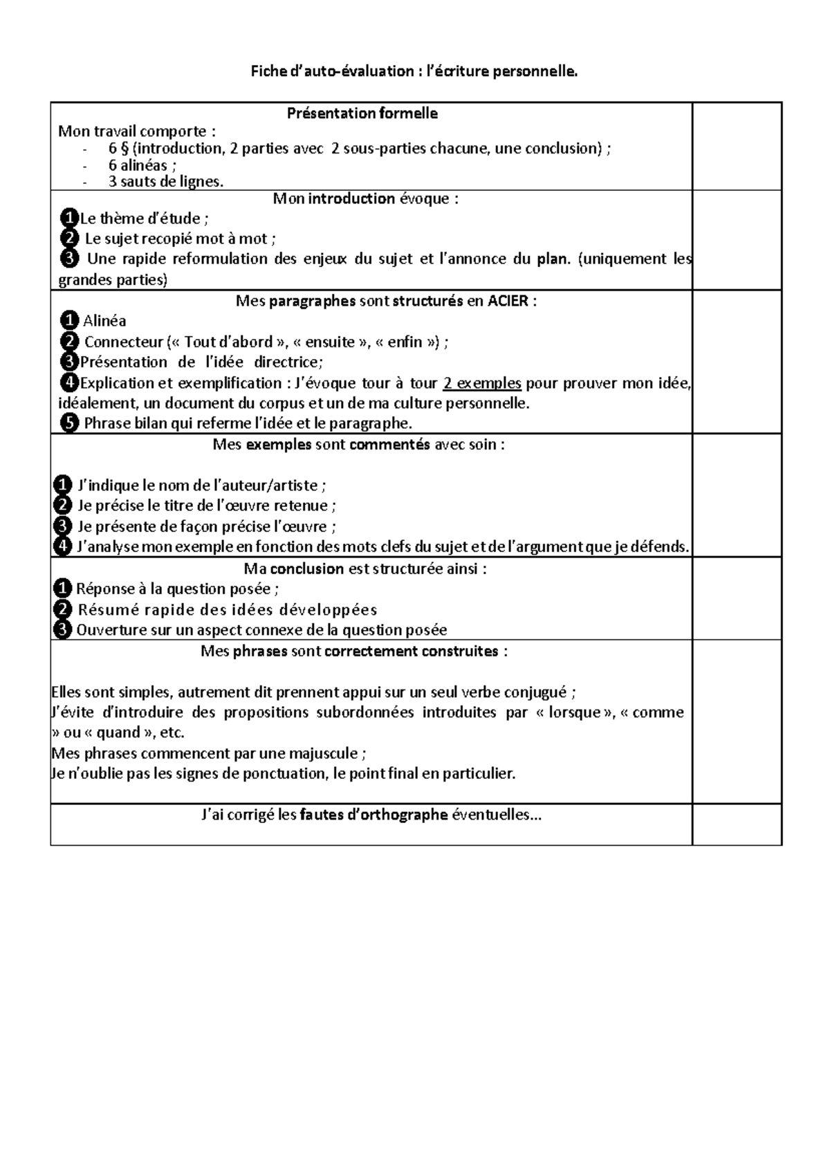 Fiche EP d'auto-évaluation - Fiche d’auto-évaluation : l’écriture ...
