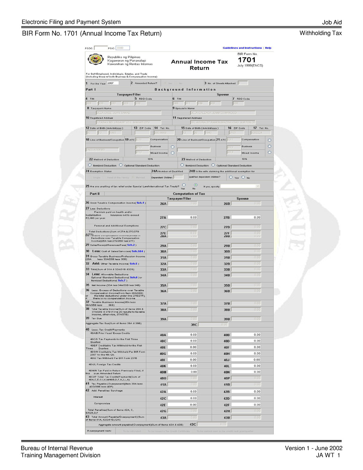 Job Aid For Form 1701 (Online) - BIR Form No. 1701 (Annual Income Tax ...