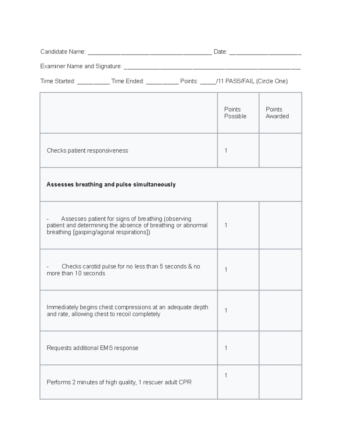 CPR Skillsheet - skillsheet - Candidate Name ...