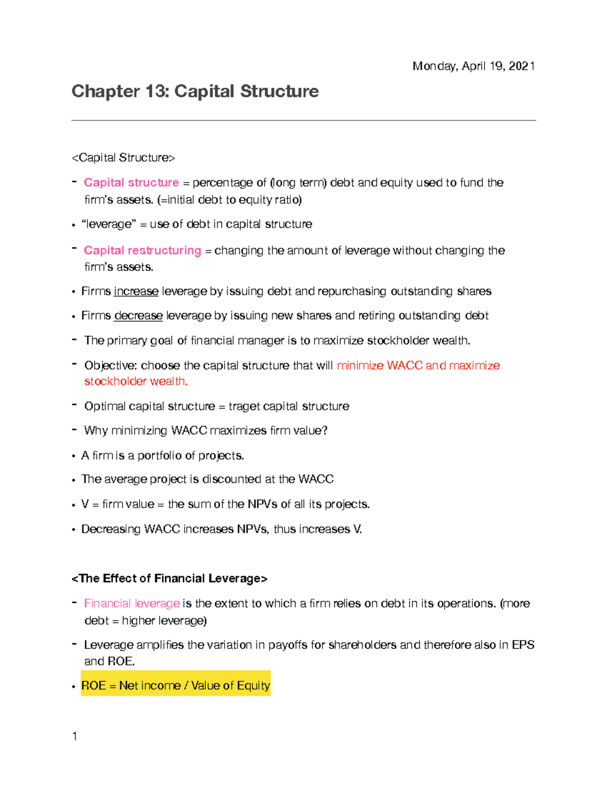 Capital Structure - Lecture notes 13, 14 - Chapter 13: Capital ...