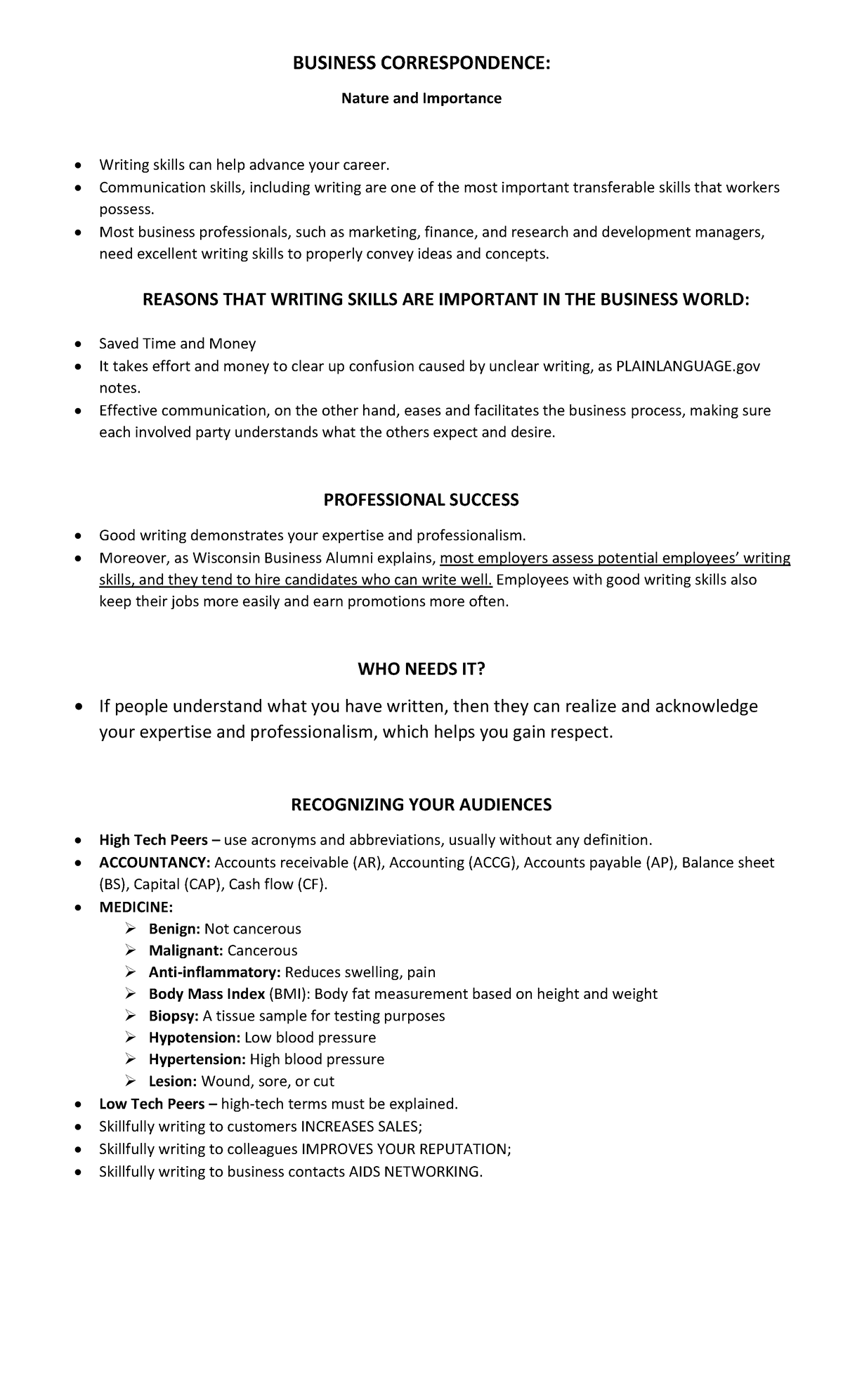 Business Correspondence BUSINESS CORRESPONDENCE Nature and