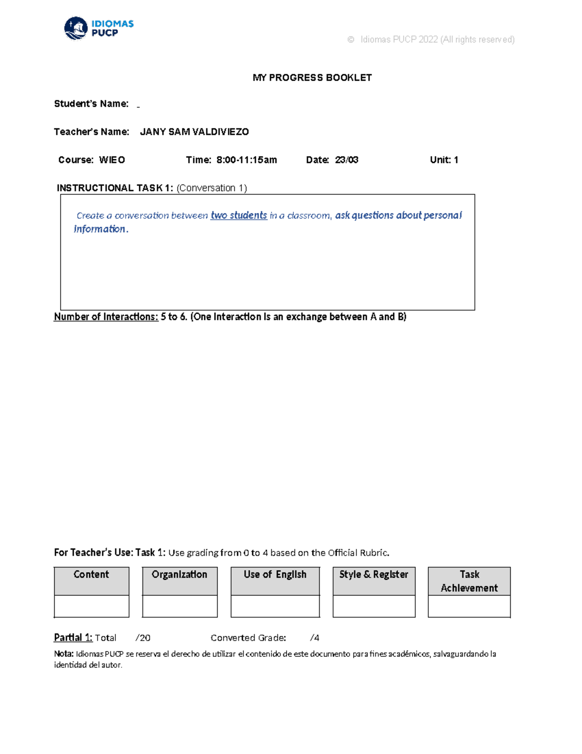 Barboza Ruiz, Kimberly Sthefany - MY PROGRESS BOOKLET Student’s Name ...