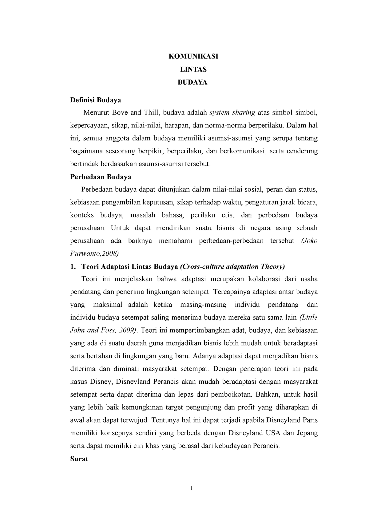 Komunikasi Lintas Budaya - 1 KOMUNIKASI LINTAS BUDAYA Definisi Budaya ...