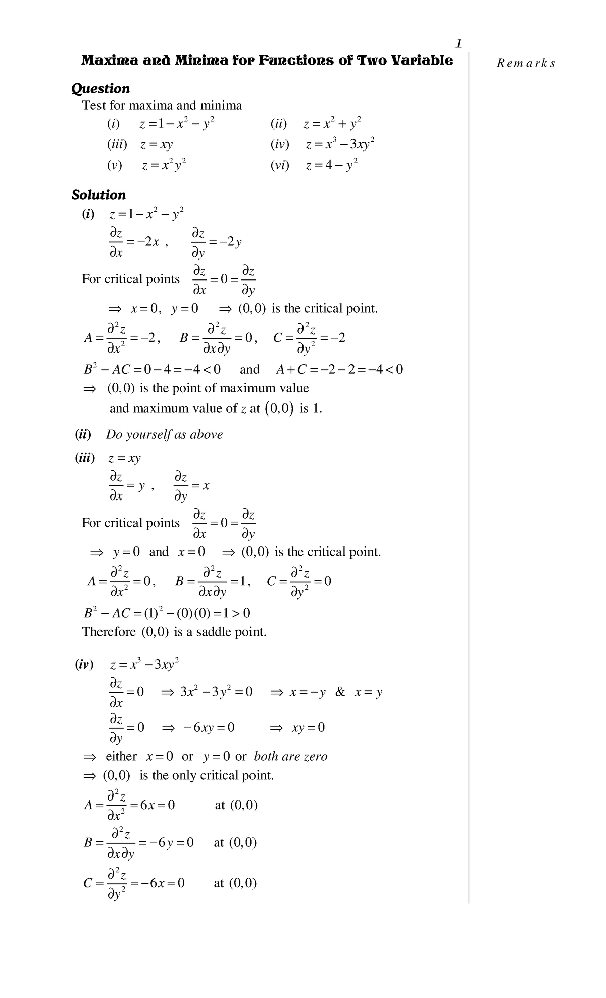 Maxima minima function - Maxima and Minima for Functions of Two ...