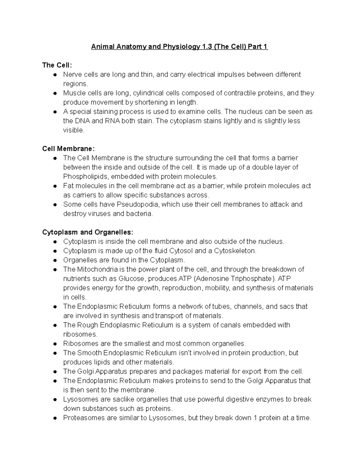 Animal Anatomy And Physiology 1 3 The Cell Animal Anatomy And 