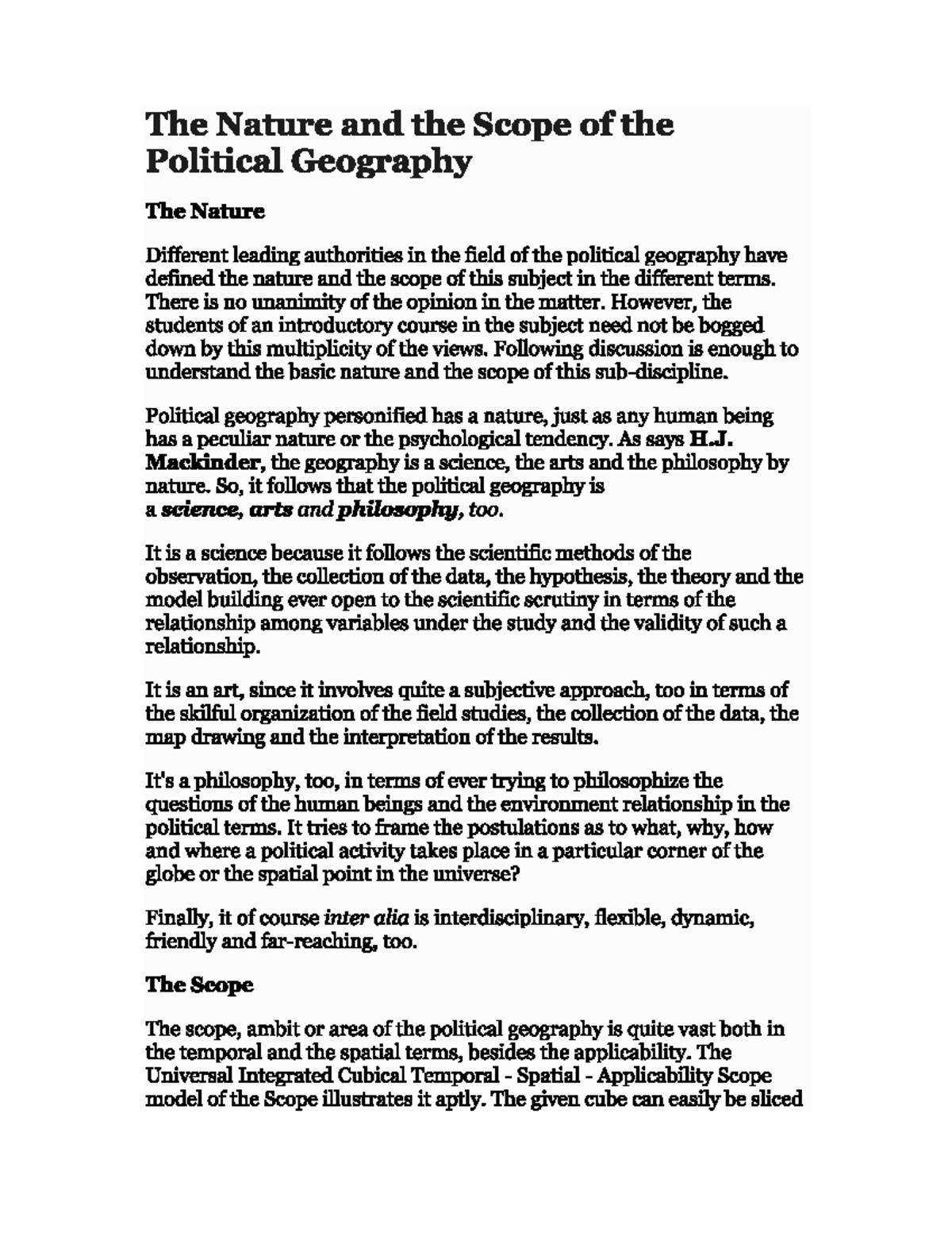 Nature and scope of political geography Sociology Honours Studocu