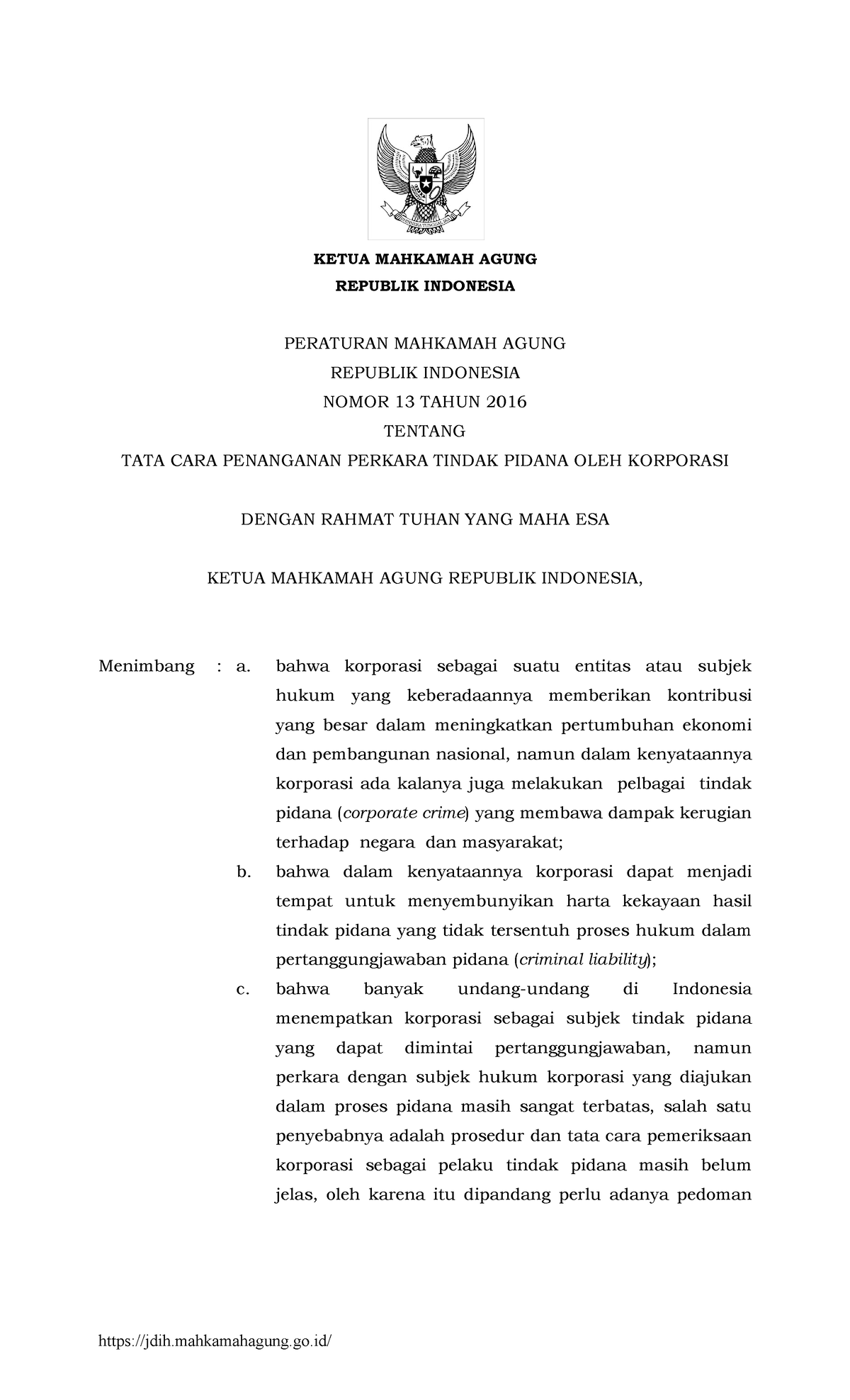 Perma-13-2016 - Peraturan Mahkamah Agung (Perma) - Jdih.mahkamahagung ...