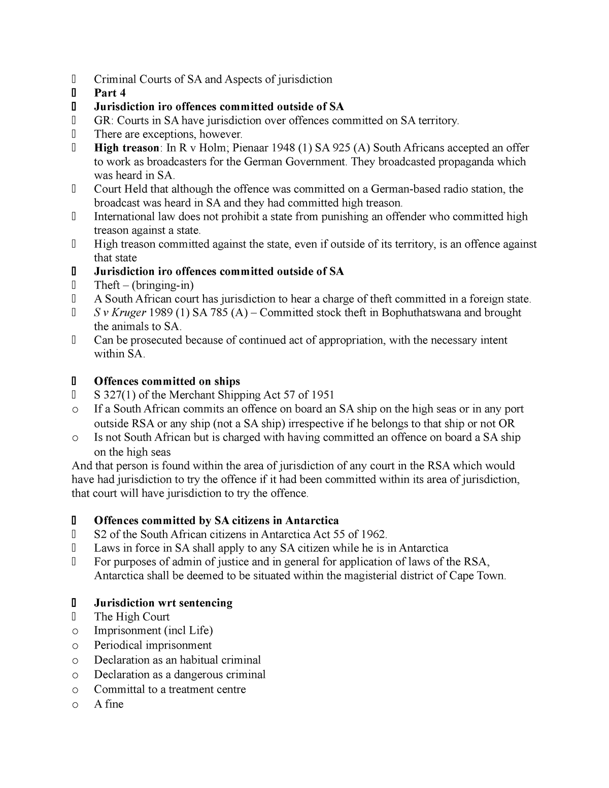 LCP Part 4 - notes - Criminal Courts of SA and Aspects of jurisdiction ...