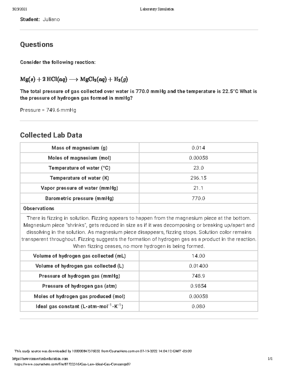 Gas Law Ideal Gas Constant 3/23/2021 Laboratory Simulation newconnect