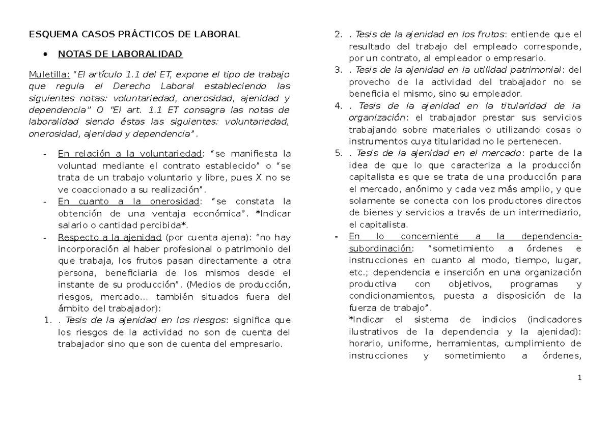 Esquema Casos Prácticos DE Laboral - ESQUEMA CASOS PRÁCTICOS DE LABORAL