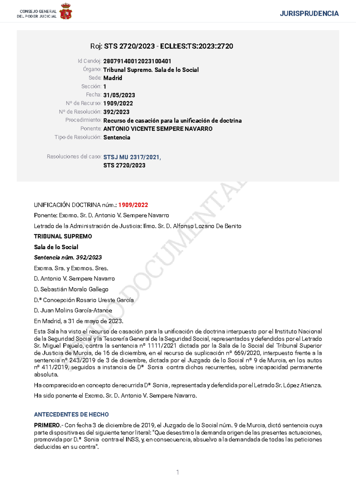 STS 2720 2023 - Sentencia - Roj: STS 2720/2023 - ECLI:ES:TS:2023: Id
